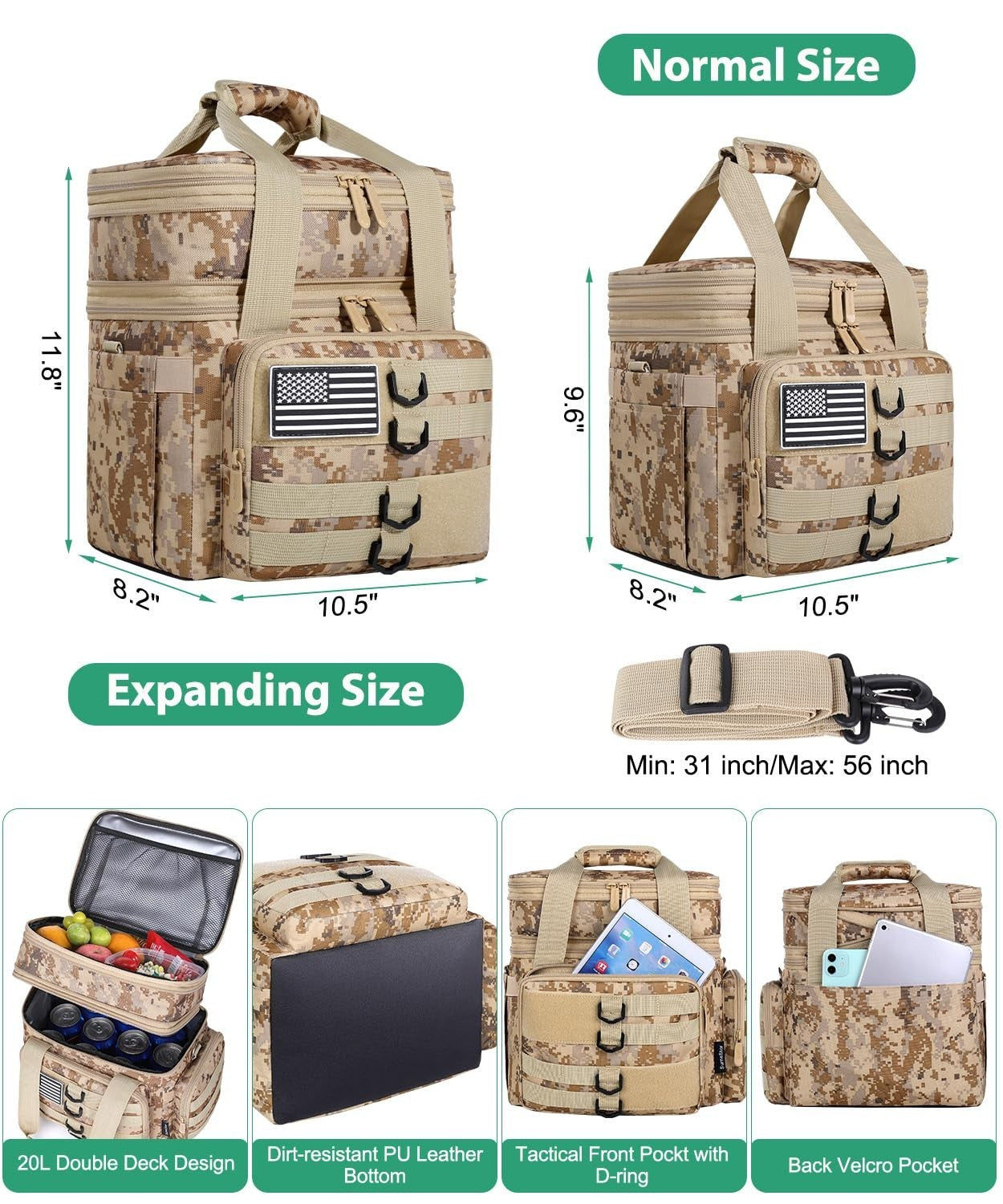 Tactical Insulated Lunch Bag - Heavy Duty Expandable Cooler for Work & Camping2