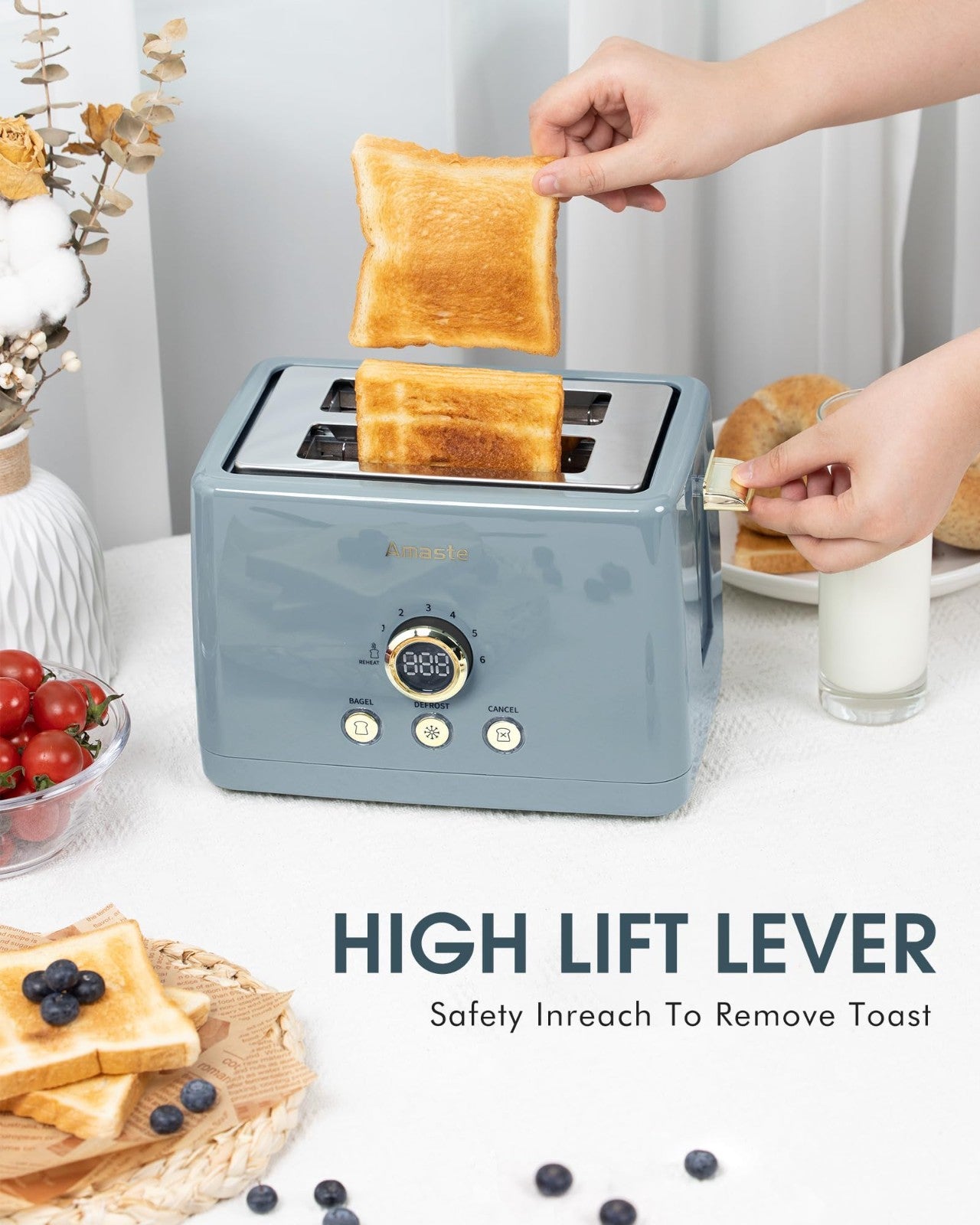 Retro 2 Slice Toaster with LED Timer, Extra Wide Slots, 6 Shade Settings, Bagel6