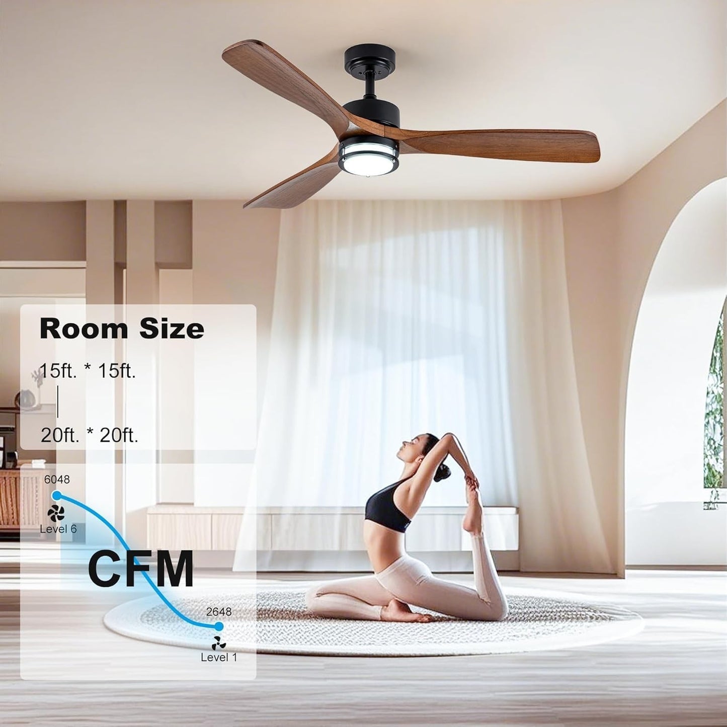 52” Outdoor Ceiling Fan with Light, Walnut Blades, Remote Control, Dimmable LED,5