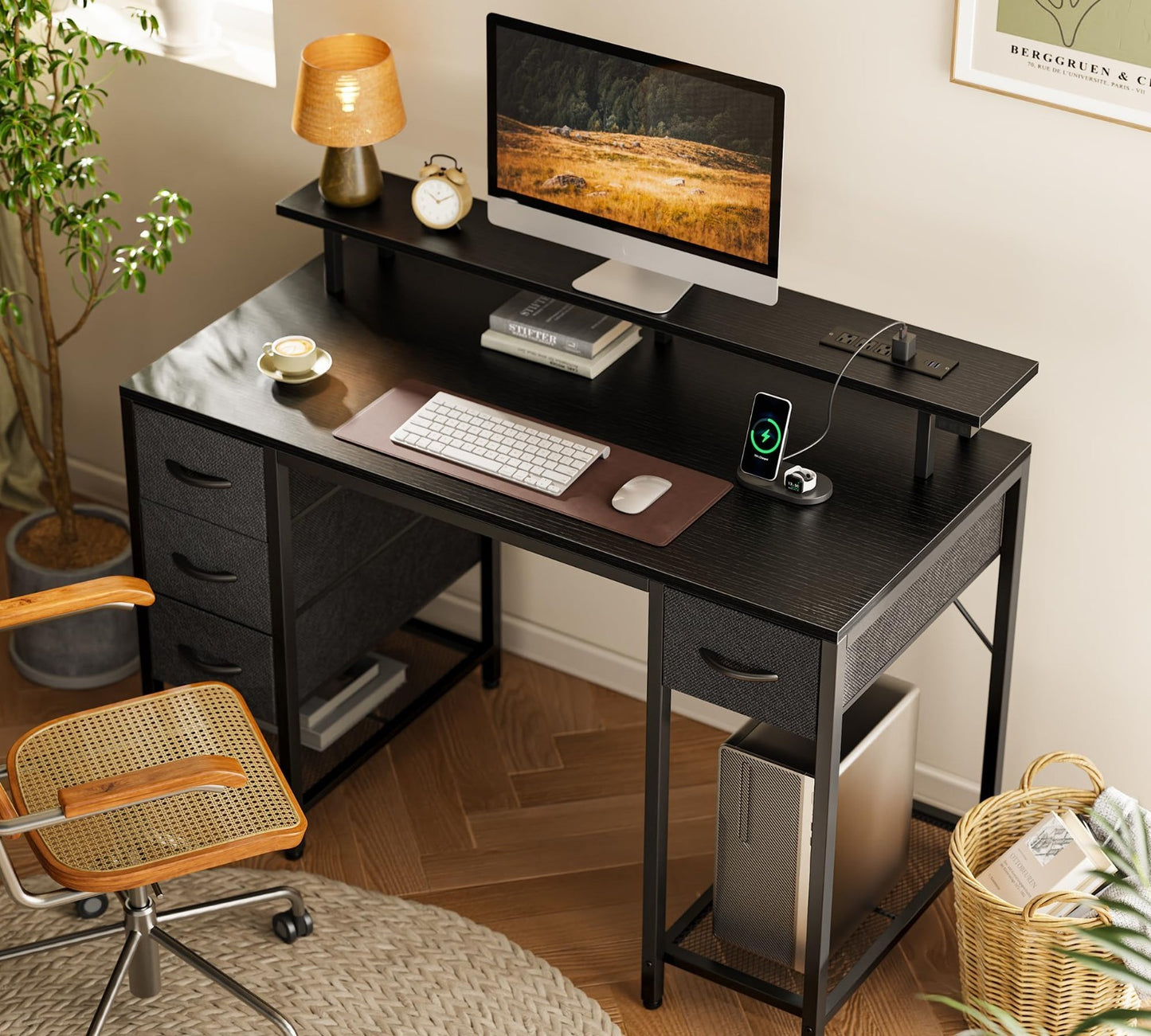 47" Gaming Desk with LED Lights, Power Outlets & 4 Drawers - Home Office Furnitu7