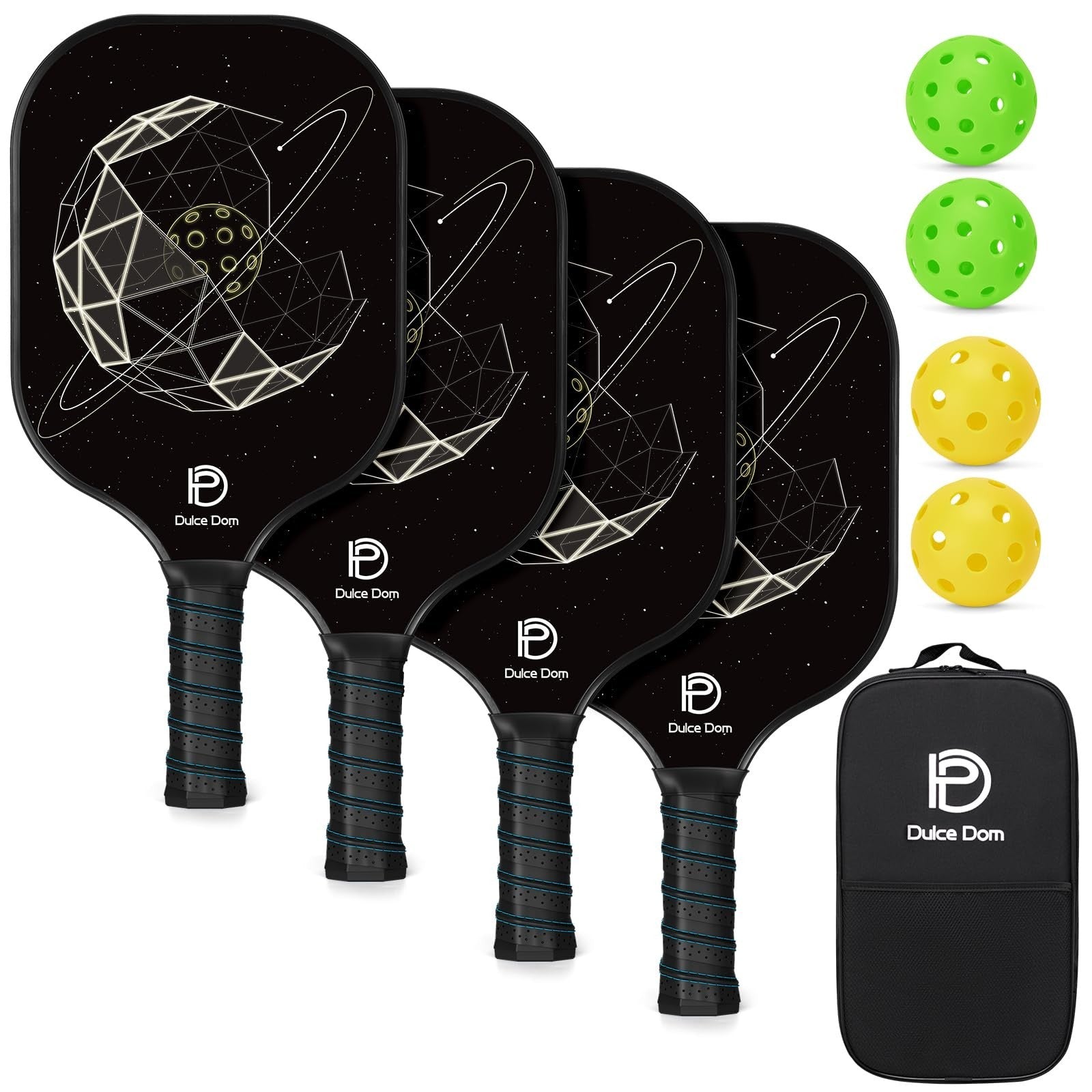 Pickleball Paddles Set of 2/4 - USAPA Approved, Fiberglass/Graphite Rackets, Car1
