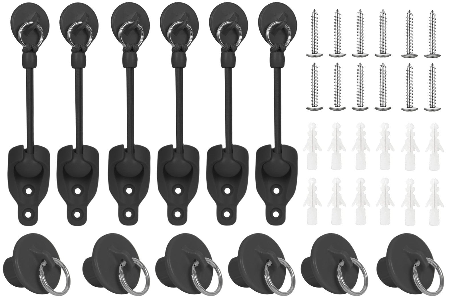Replacement Roller Shade Hardware Bungee Kit & End Cap Tie Downs - 3 Black1