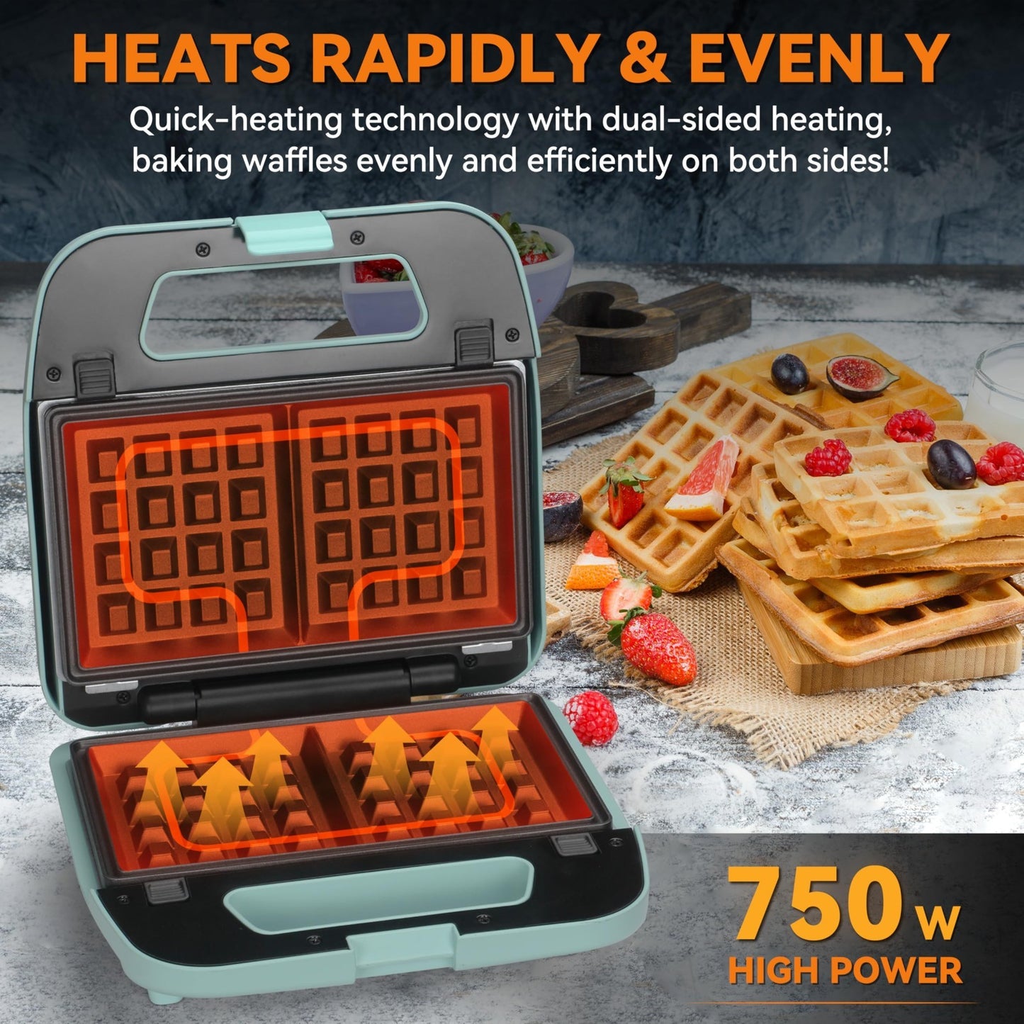 Mini Waffle Maker 3-in-1 with Removable Plates, Pancake & Sandwich Press, Indoor5