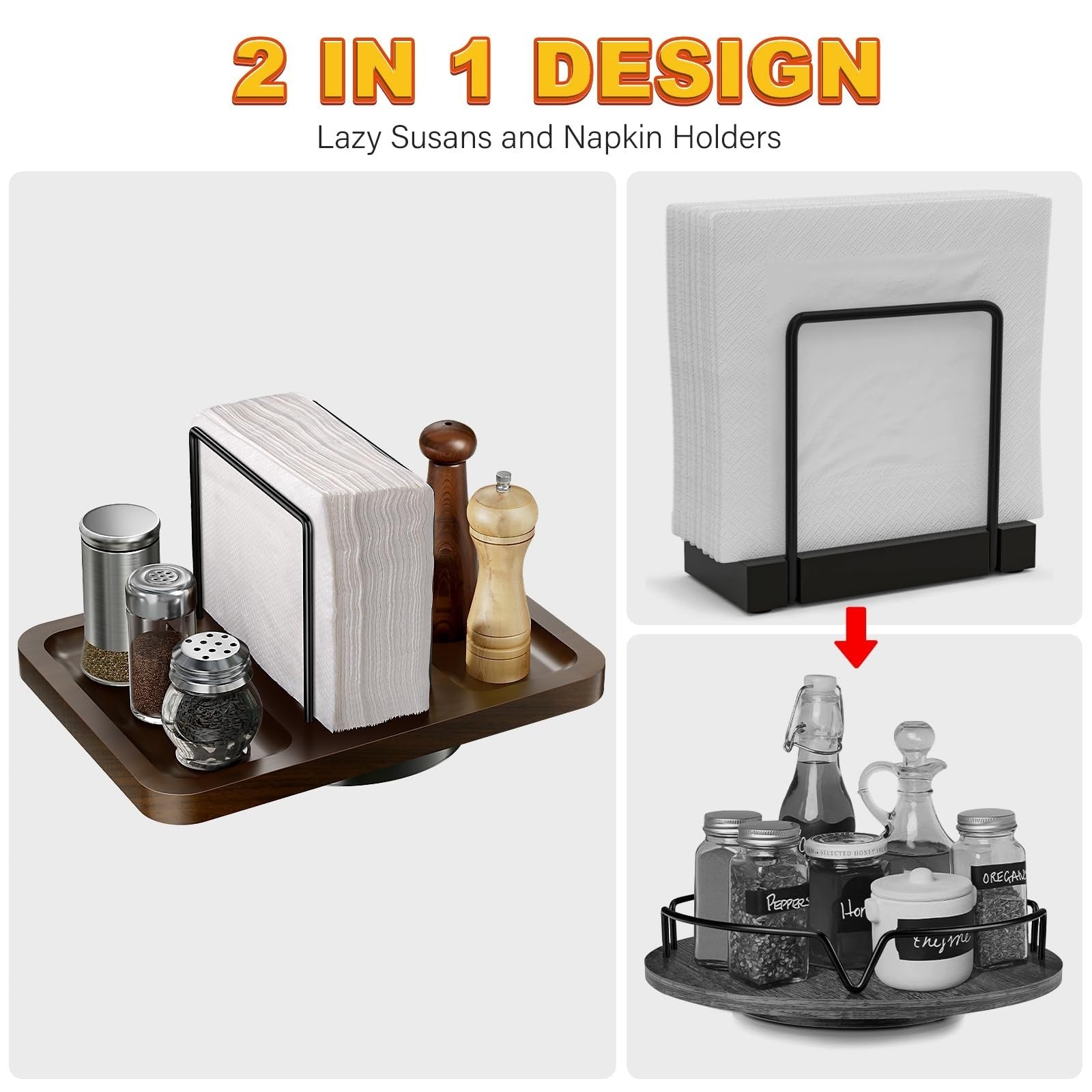 Rotating Napkin Holder & Salt Pepper Shakers Caddy for Kitchen & Dining Decor3