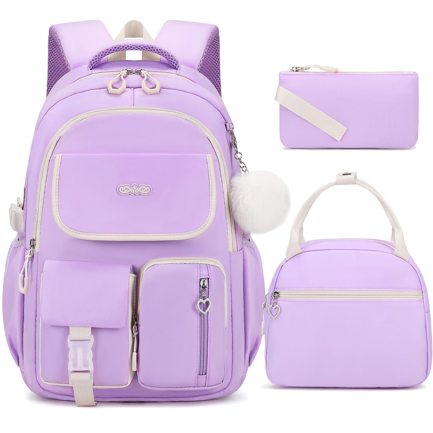 3PCS Girls School Backpack Set with Lunch Box & Pencil Pouch   Stylish & Durable1