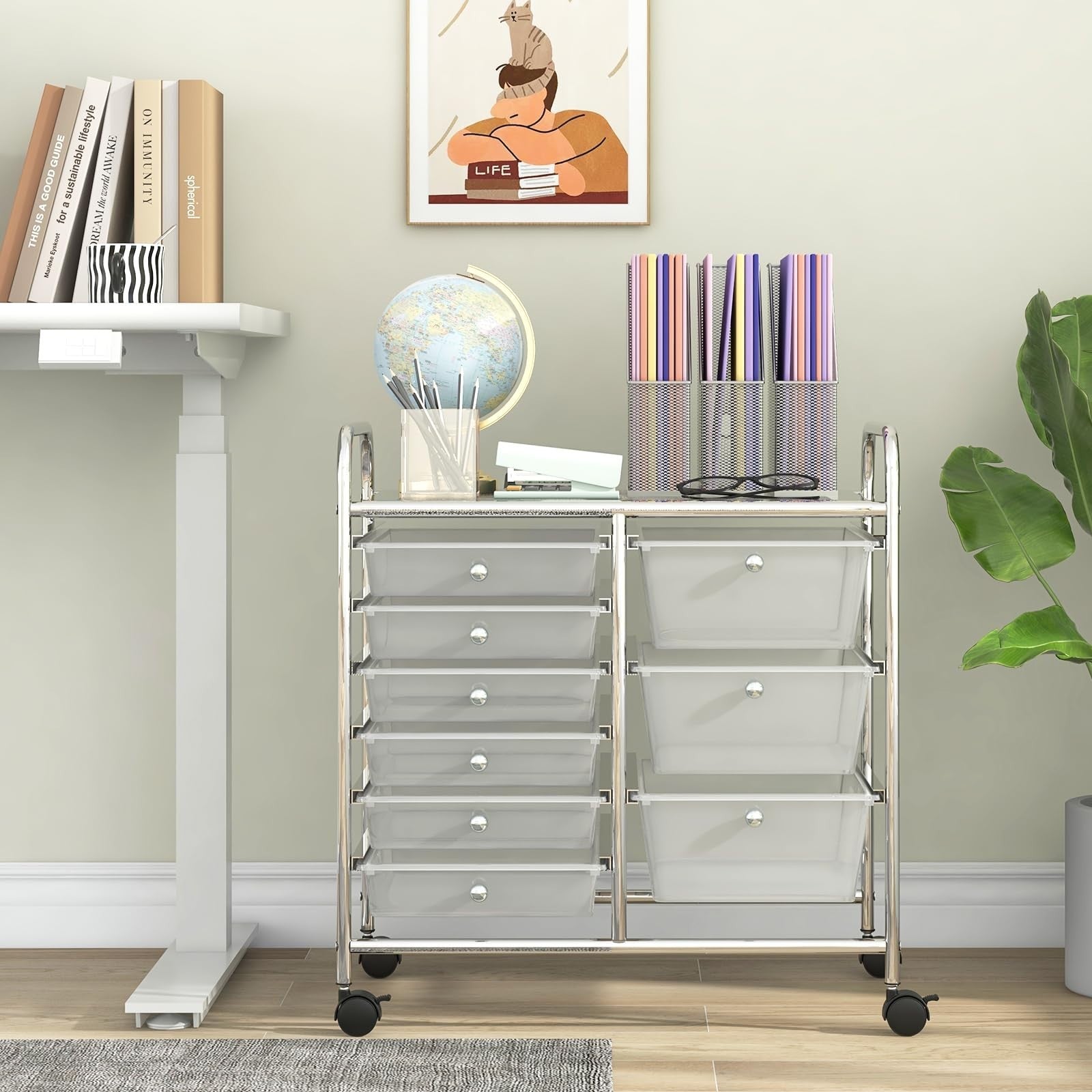 9 Drawer Rolling Storage Cart   Mobile Utility Cart with Wheels for Craft, Art &1