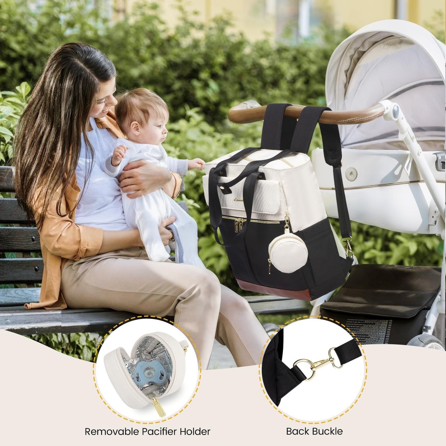 Diaper Bag Backpack Tote with Insulated Pockets & Changing Pad   Stylish & Funct2