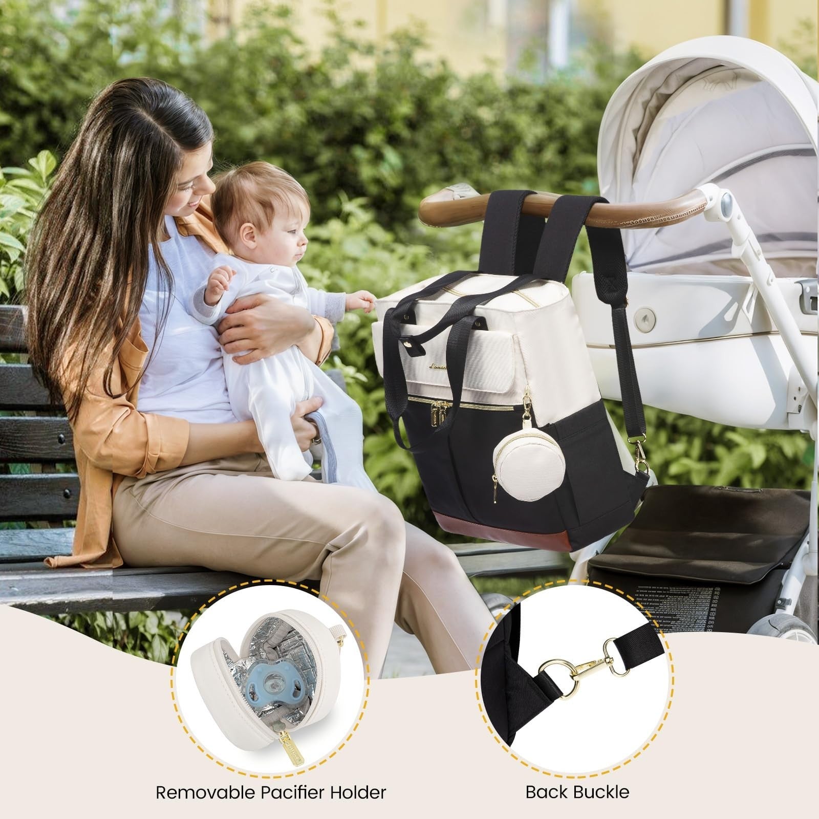 Diaper Bag Backpack Tote with Insulated Pockets & Changing Pad   Stylish & Funct2