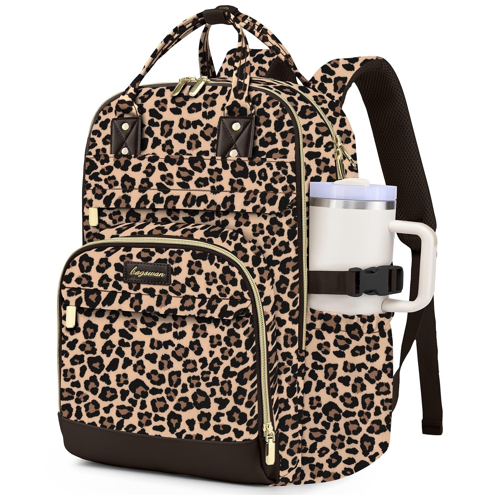 Stylish Laptop Backpack for Women   15.6" College Bookbag with Large Tumbler Poc1