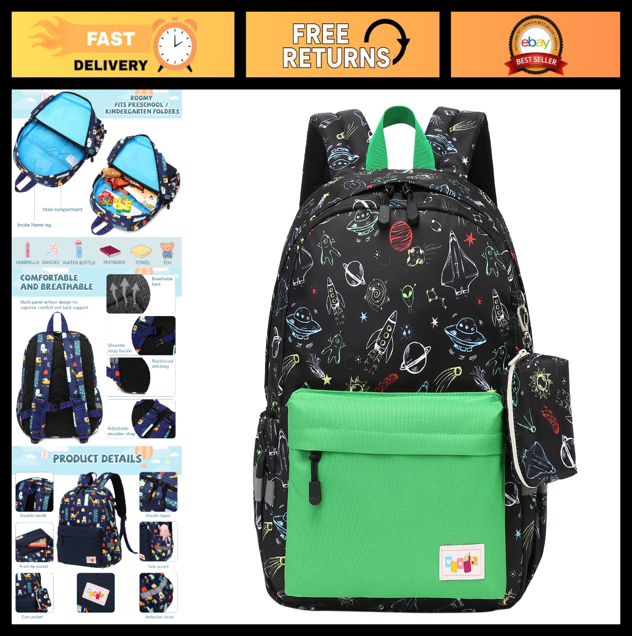 Kids Toddler Backpack with Chest Strap   Durable, Lightweight, Adjustable for Bo0