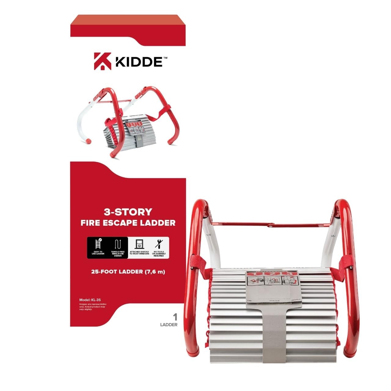 3 Story Fire Escape Ladder, 25 Foot Rope Ladder, Anti Slip Rungs, Emergency Safe1