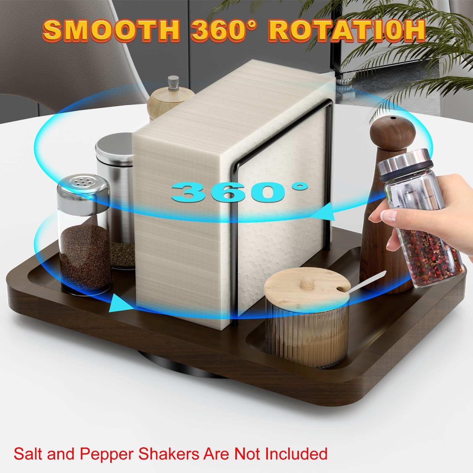Rotating Napkin Holder & Salt Pepper Shakers Caddy for Kitchen & Dining Decor2