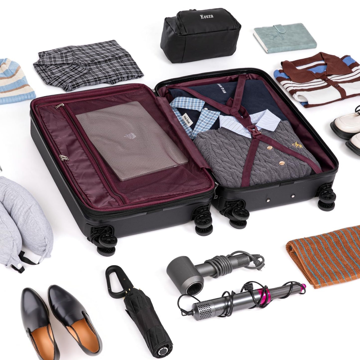 5-Piece Hardshell Luggage Set with Spinner Wheels | ABS Suitcases 20/24/28" Blac7