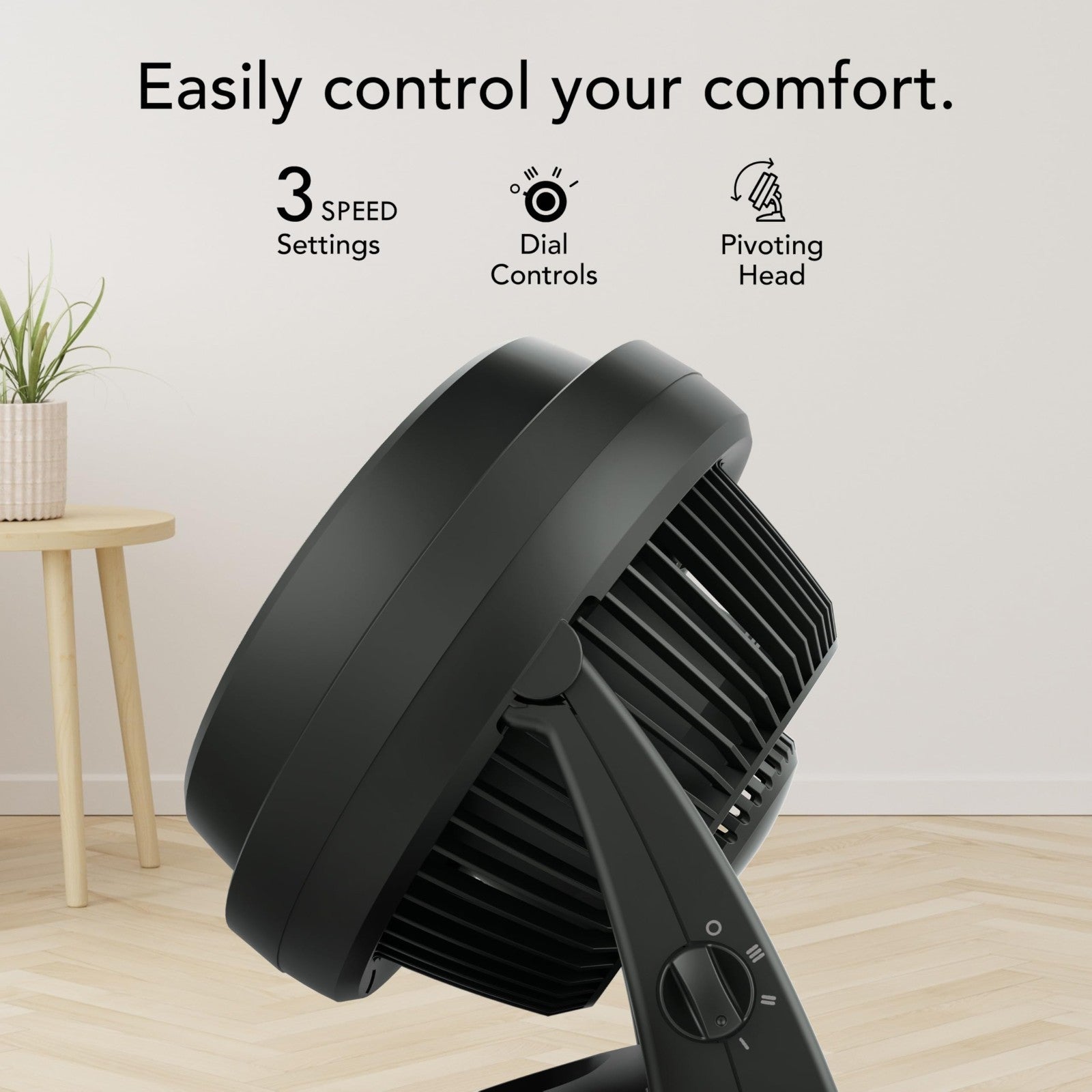 Medium Air Circulator Fan - 3 Speed, Adjustable Tilt, Quiet Cooling, 9in Floor F3