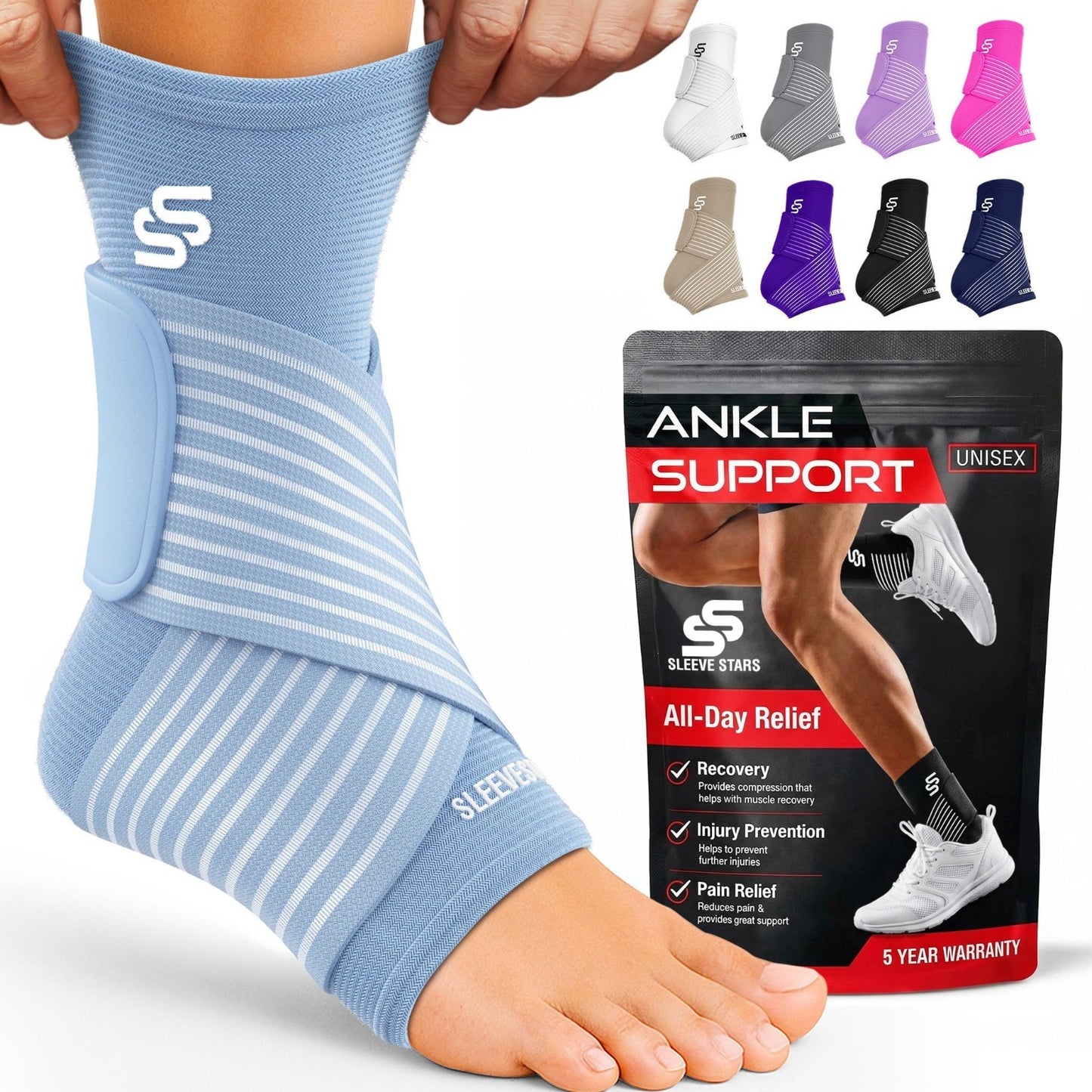 Ankle Brace Compression Sleeve for Sprains & Plantar Fasciitis Relief   Adjustab1