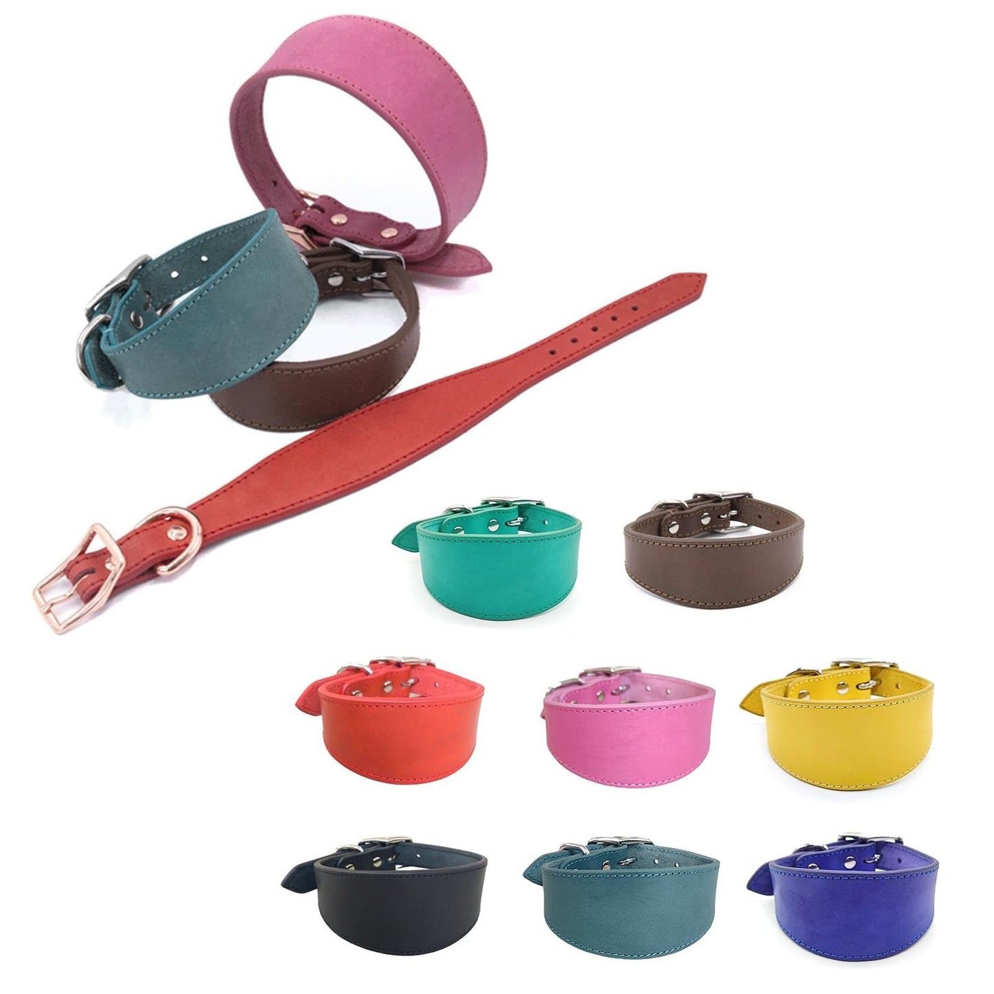 Wide Padded Leather Dog Collar for Lurchers & Italian Greyhounds - Comfortable P2