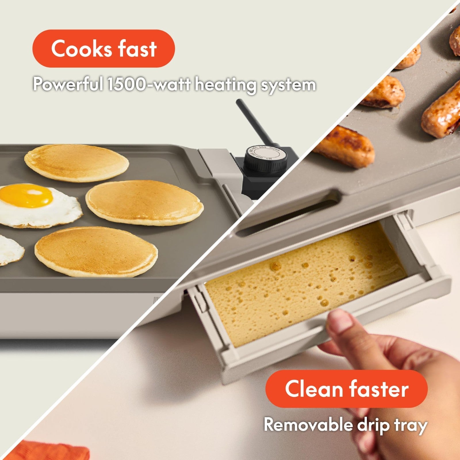 Electric Griddle 12"x22" Nonstick, Removable Probe, Dishwasher-Safe Tray, 1500W5