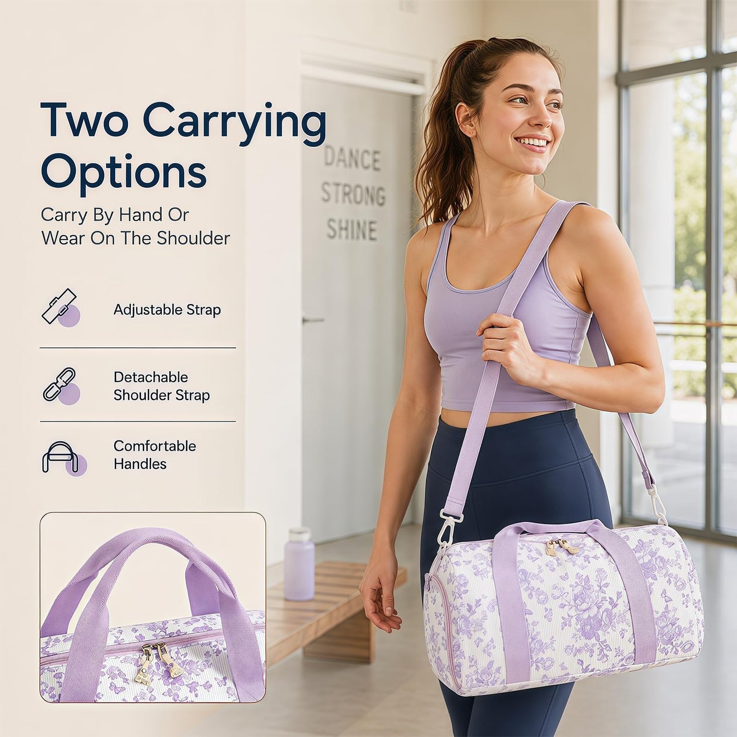 Cute Girls Duffle Bag with Shoes Compartment & Wet Separation - Waterproof Gym &2
