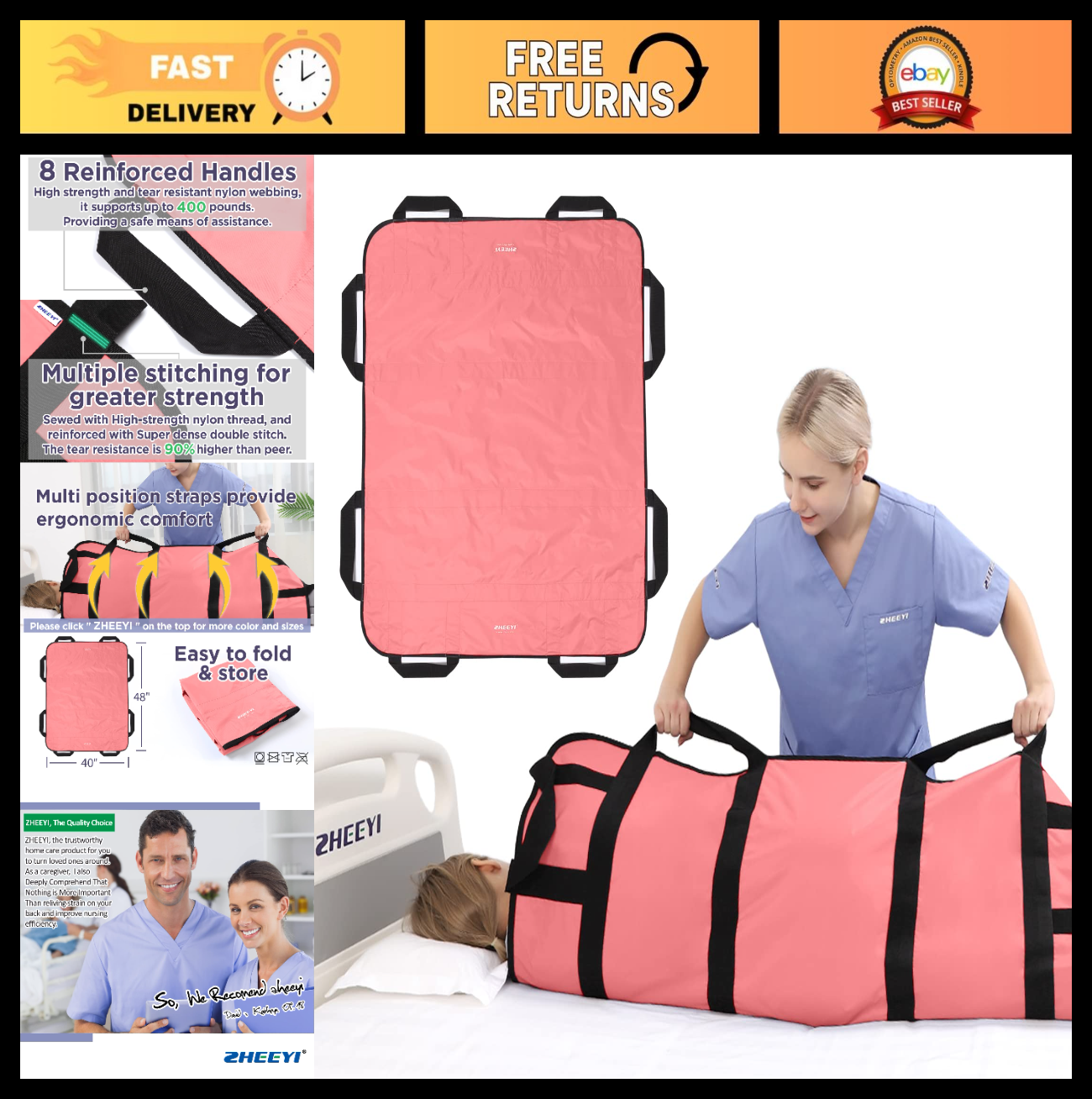 Multipurpose 48" x 40" Bed Pad   Washable Patient Sheet for Lifting & Reposition0