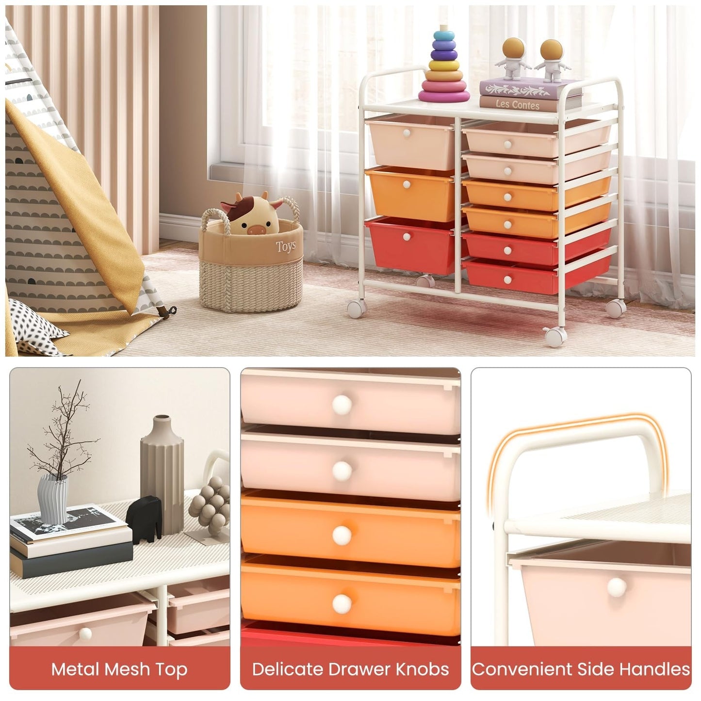 9 Drawer Rolling Storage Cart with Wheels   Mobile Under Desk Organizer for Craf5
