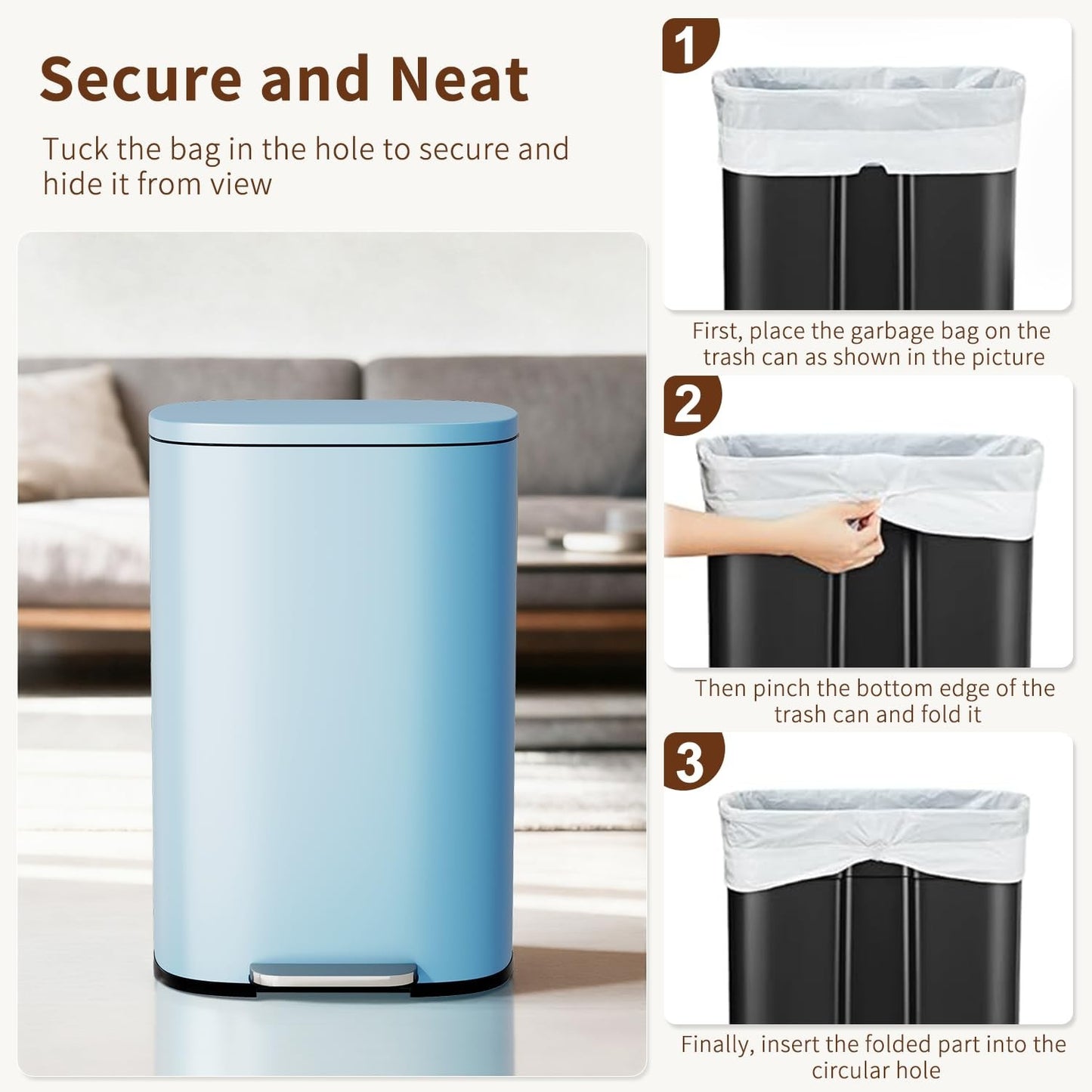 Stainless Steel Trash Can with Lid, Removable Inner Bucket, Foot Pedal, Soft Clo4