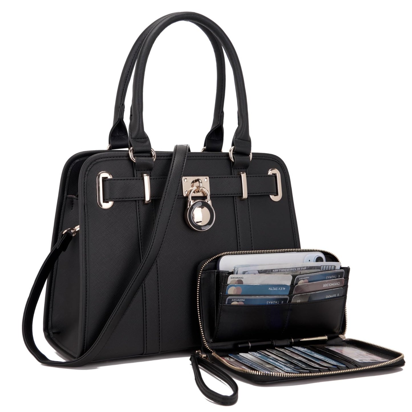 Stylish Women's Structured Satchel Tote Handbag Set with RFID Wallet - Fashion P1