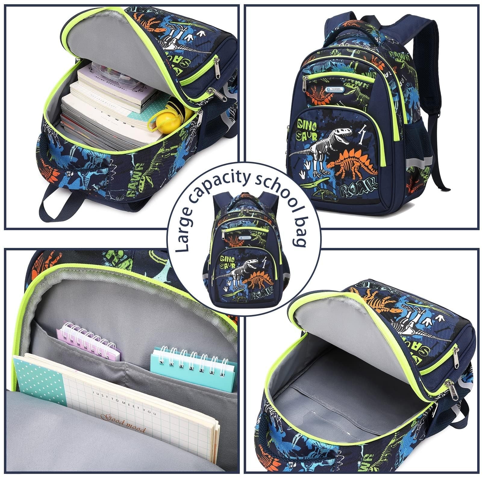 Lightweight Waterproof School Backpack for Kids, Large Capacity, 16" Luminous Di7