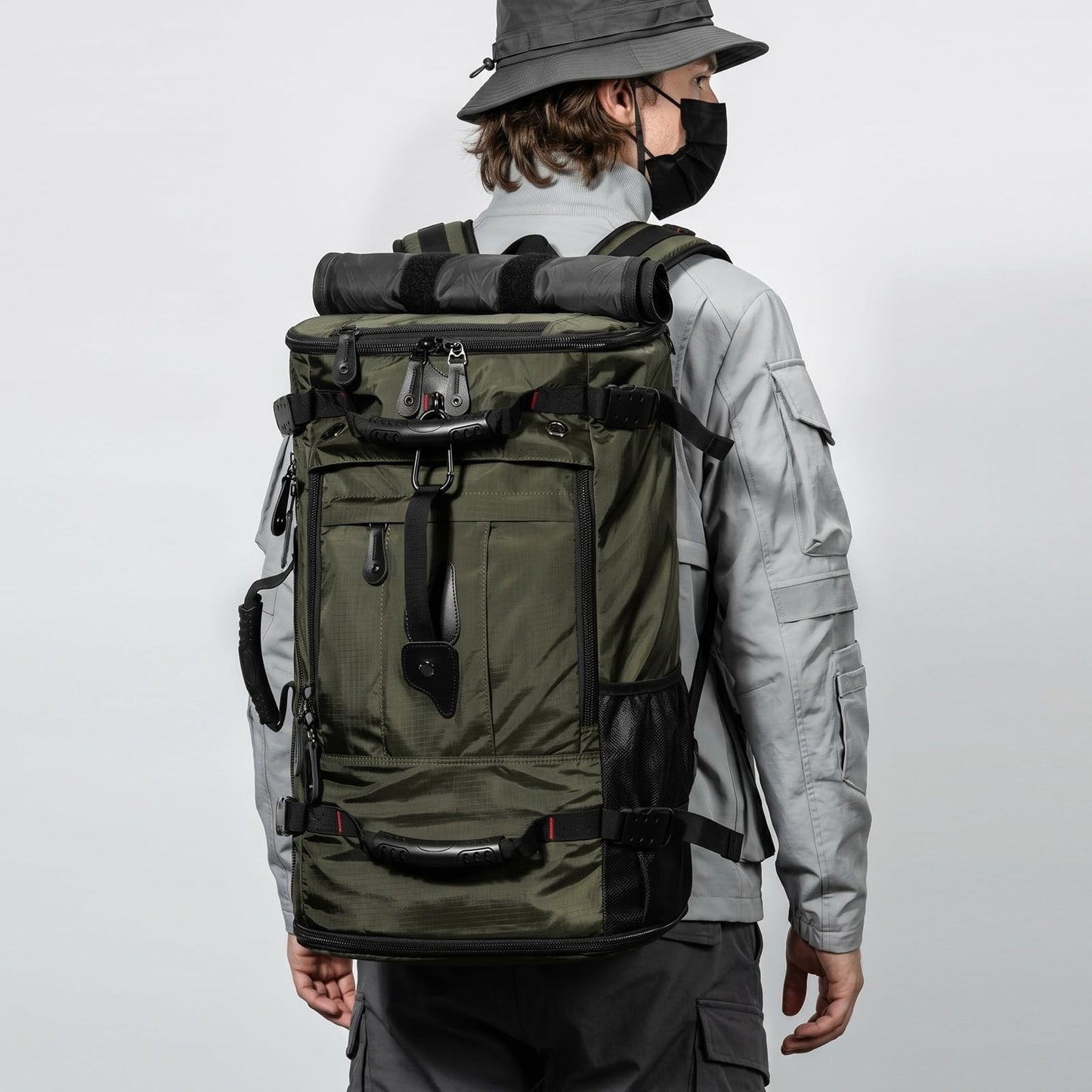 Large Capacity Travel Hiking Sports Backpack Duffle Bag 60L Convertible Olive Gr1