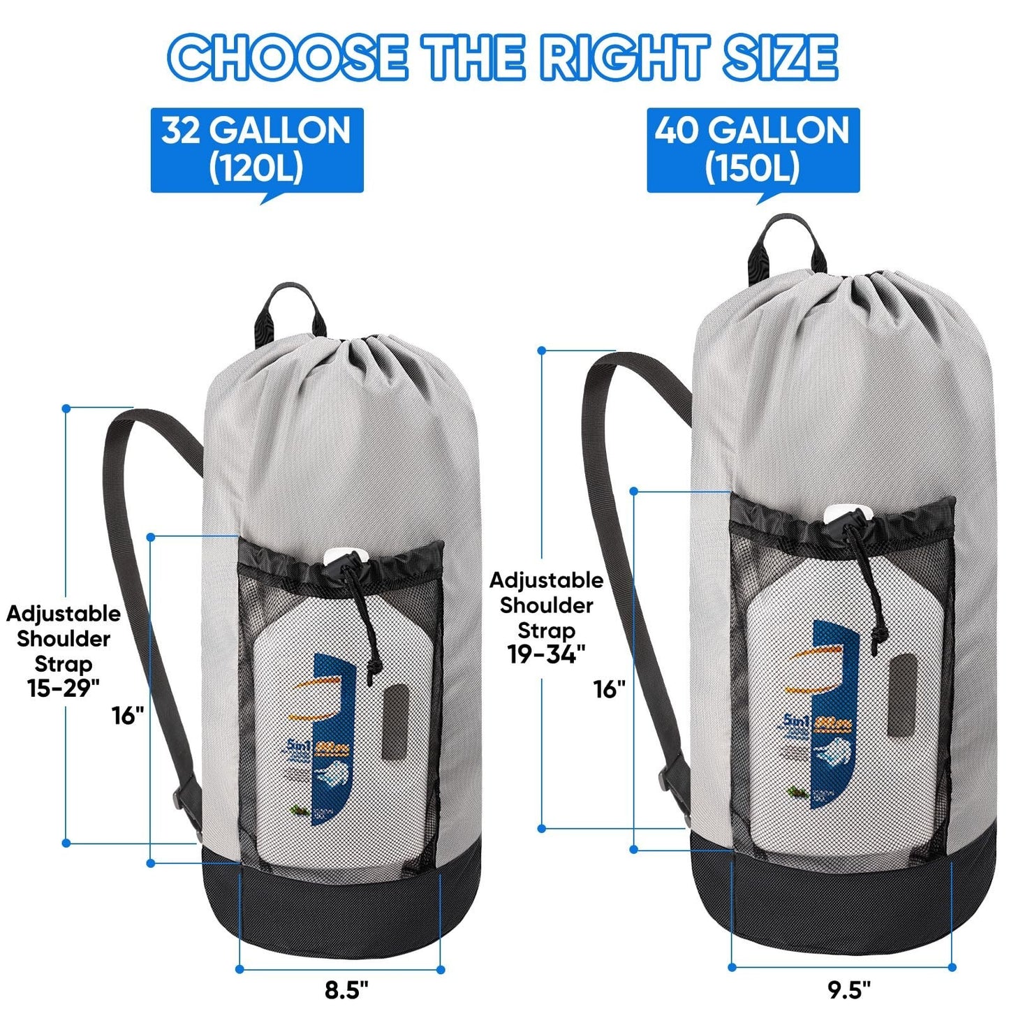 120L Large Laundry Backpack Bag - Durable Oxford Fabric, Shoulder Straps & Mesh2