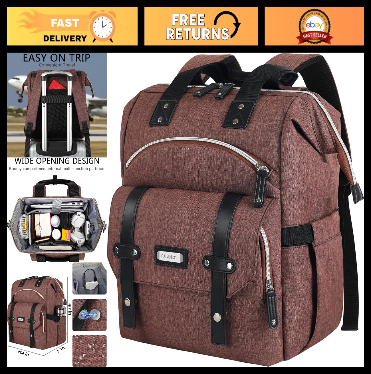 Stylish Water Resistant Laptop Backpack for Women   15.6" RFID Anti Theft Travel0