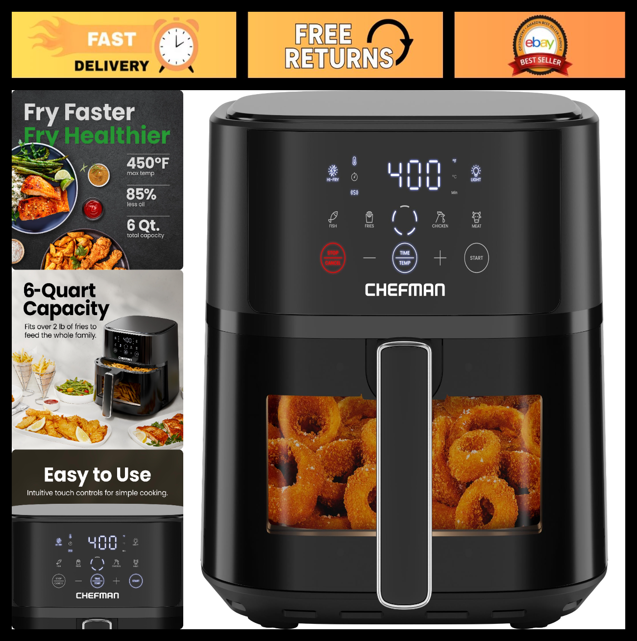 6QT Air Fryer Compact with Hi Fry Technology, Touch Controls & Easy View Window0