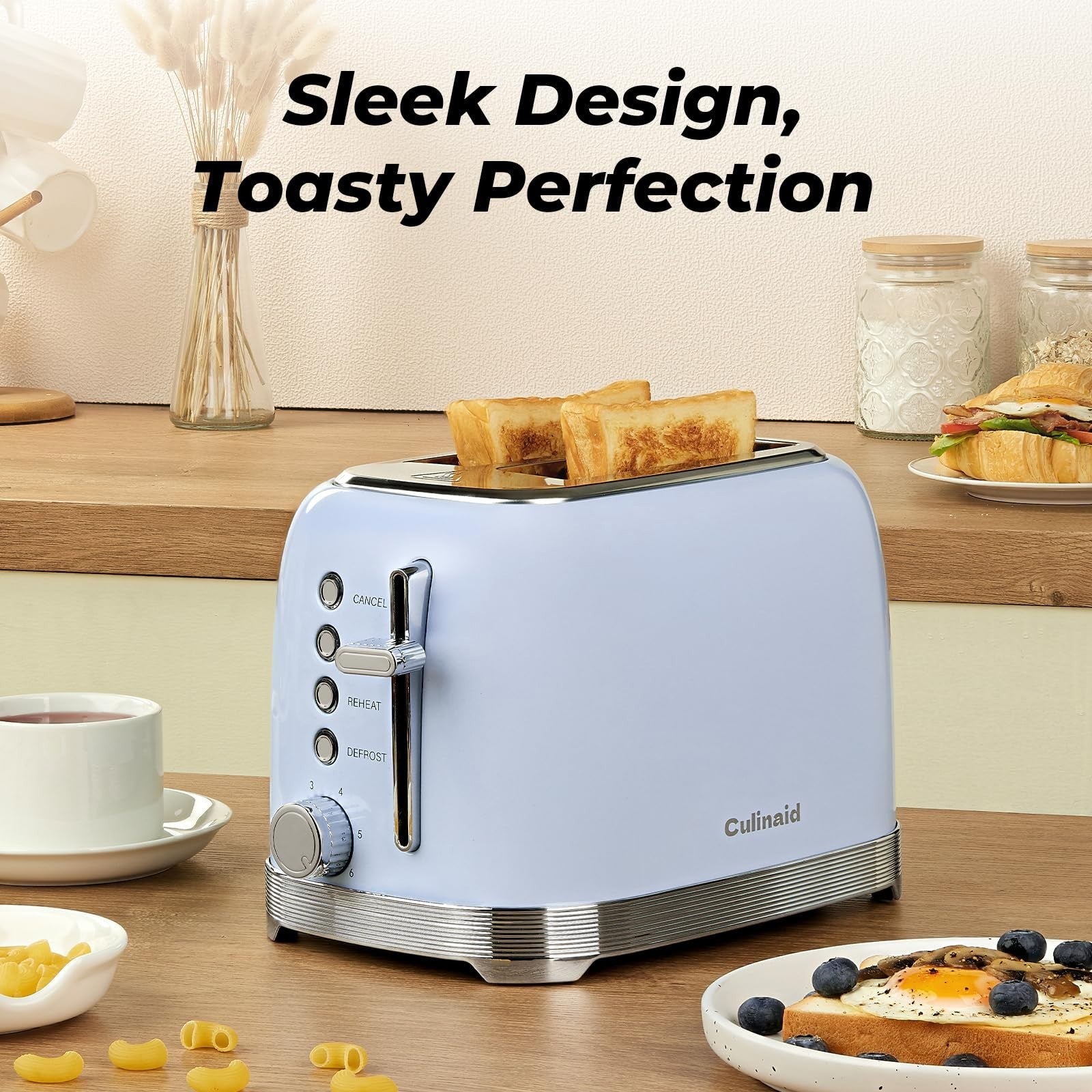 Retro 2 Slice Stainless Steel Toaster, Blue   Stylish Kitchen Appliance, Fast To3