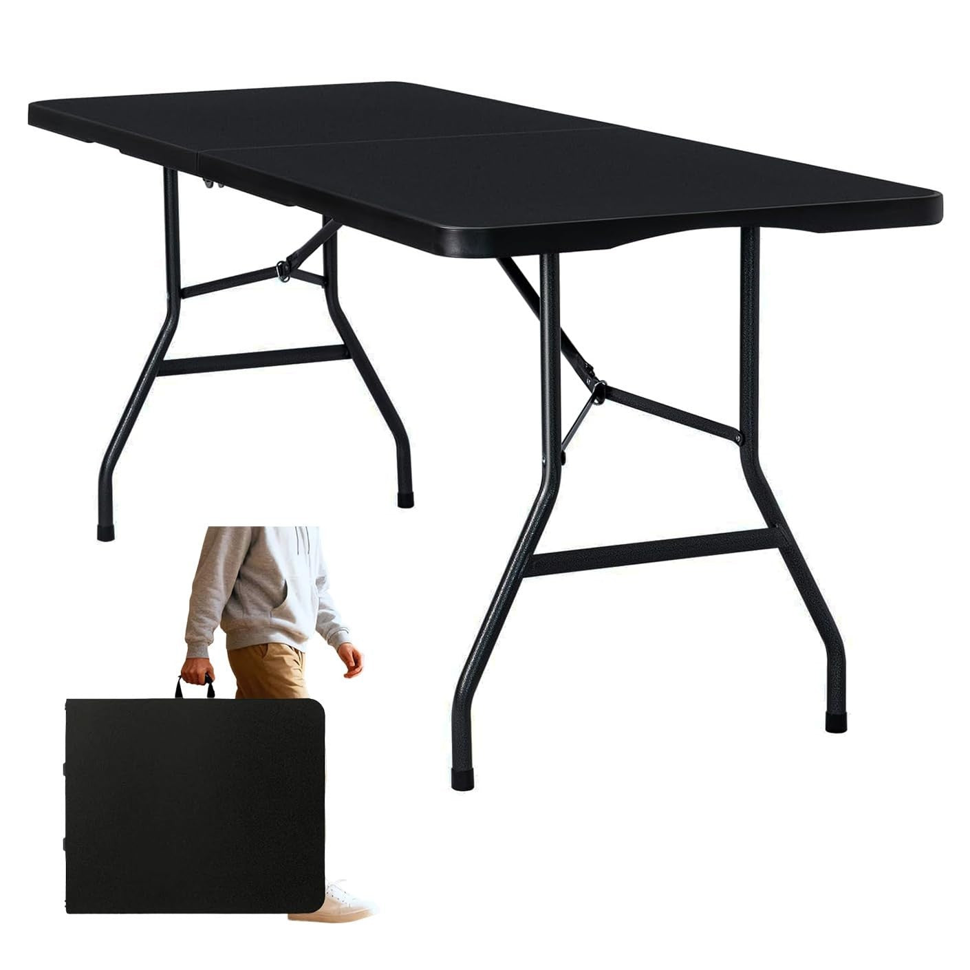 6ft Folding Table with Handle & Steel Legs - Heavy Duty Portable for Events, BBQ1