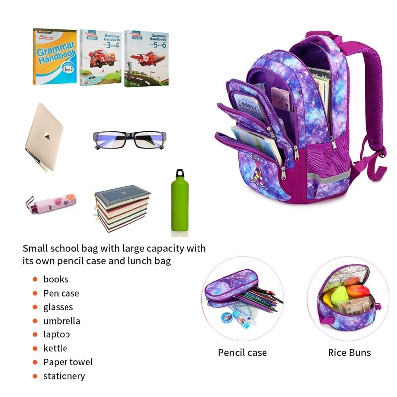 Purple Mermaid 3pcs Set   Multi Compartment Backpack, Lunch Box & Pencil Case, 15