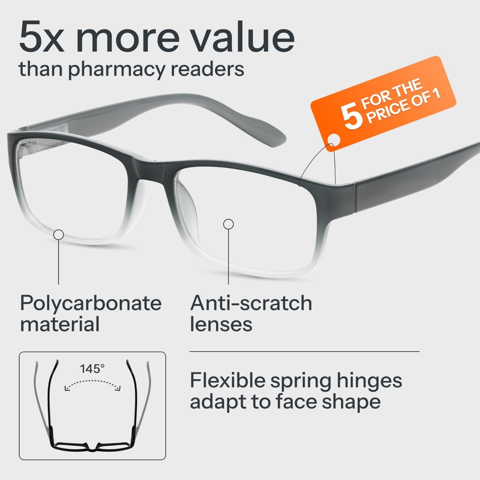 2.5x Professional Reading Glasses - Blue Light Blocking Computer Readers - Value3