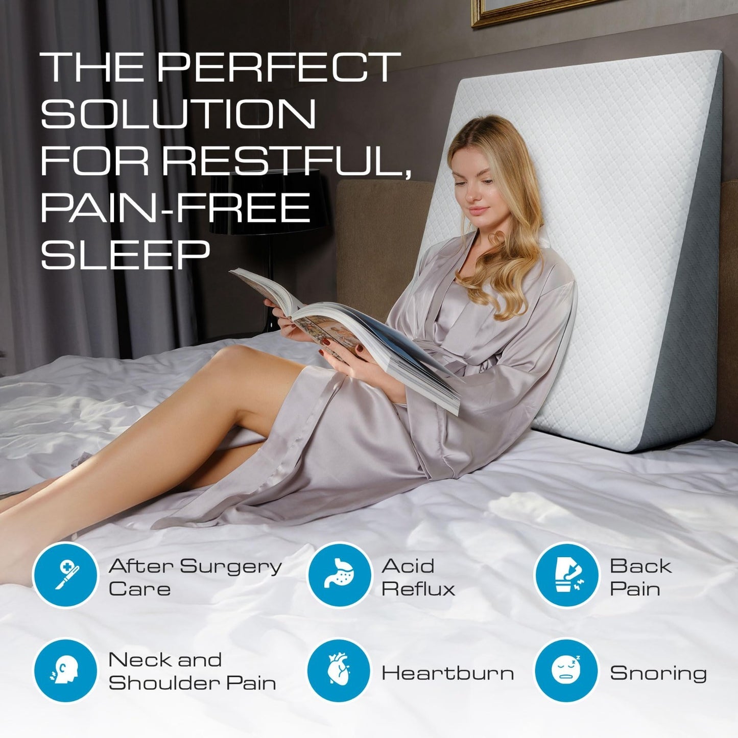 Extra Wide Bed Wedge Pillow for Sleep Apnea | Comfort Headboard Wedge 7.5" Heigh3