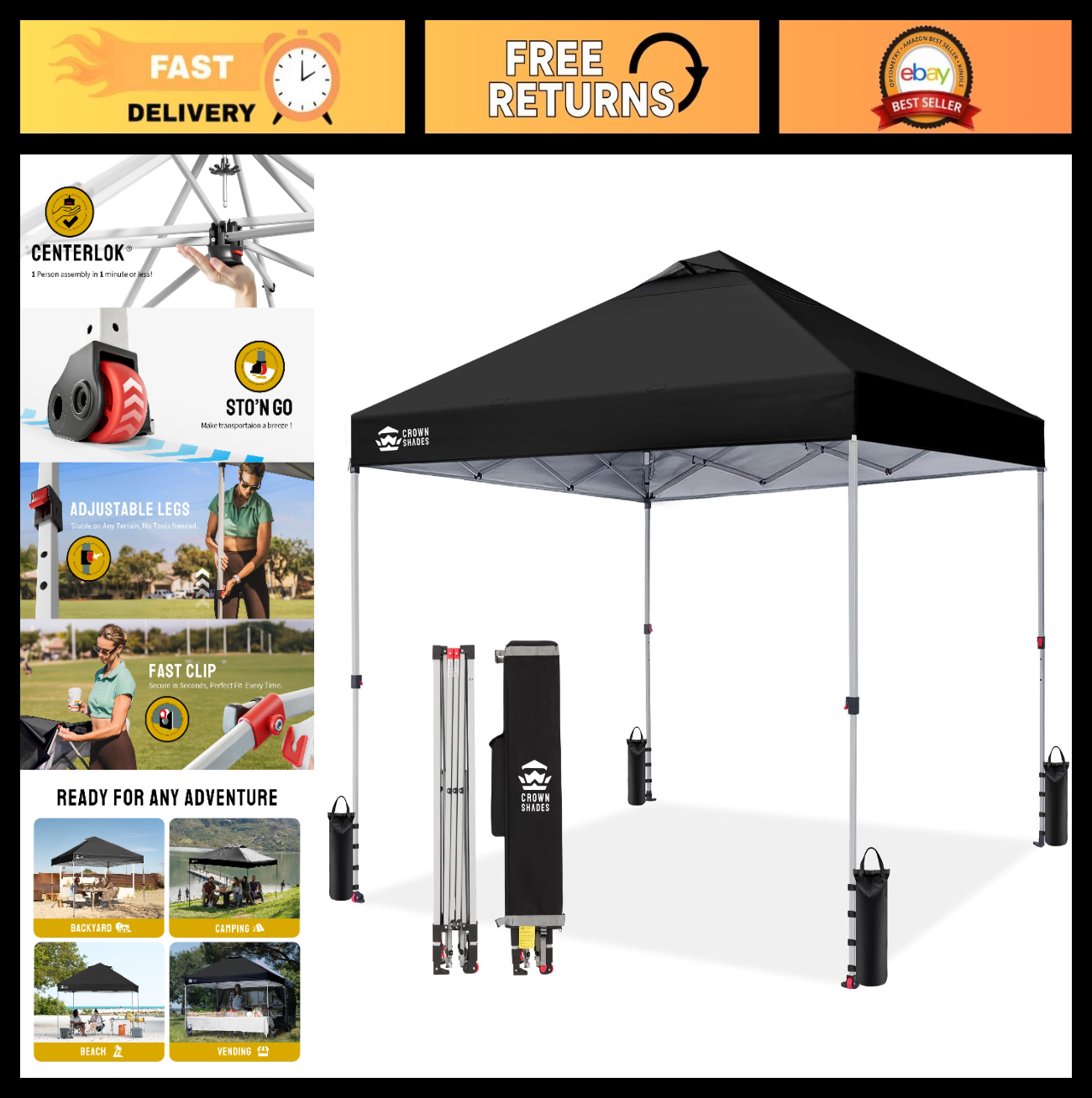 12x12 Pop Up Canopy Tent   Easy Setup, Outdoor Sun Shade for Events, Parties, Ca0
