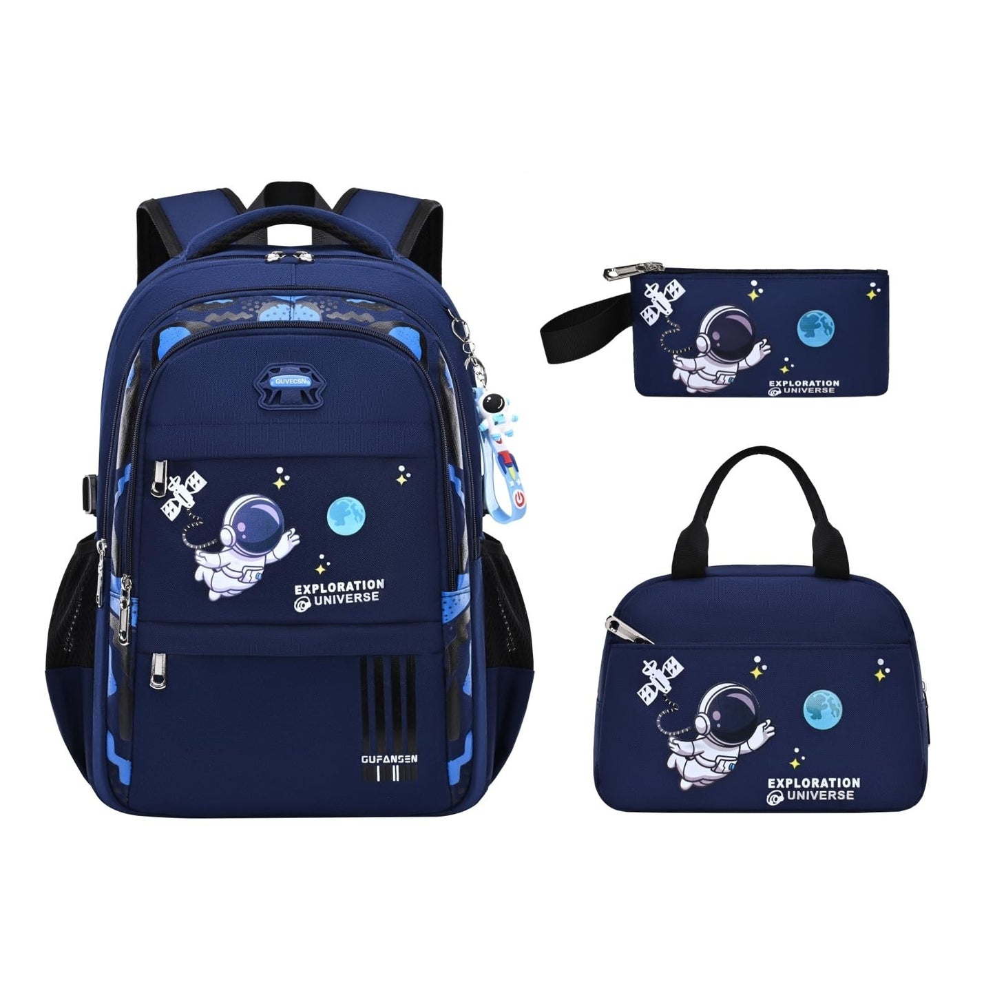 3pcs Boys Backpack Set with Lunch Box   Lightweight Astronaut School Bags for Ki1
