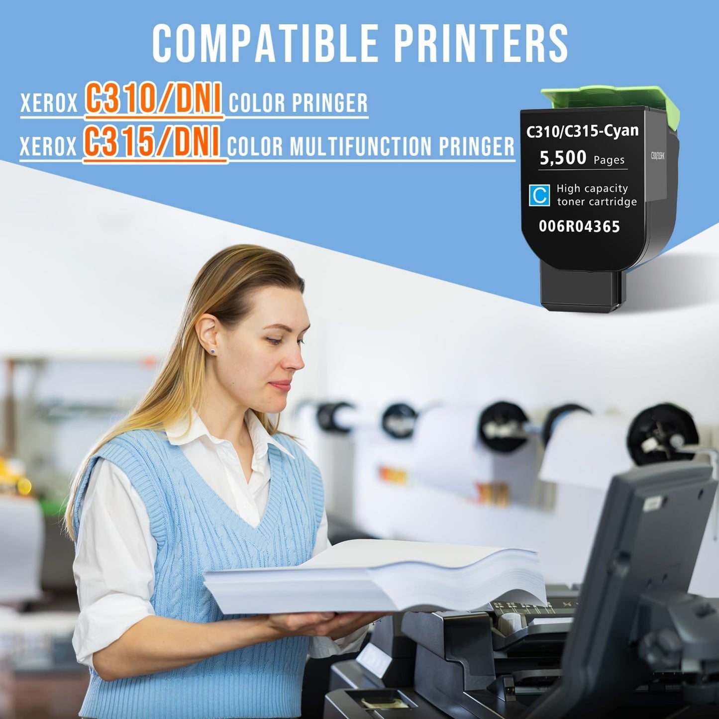 High Capacity Toner Cartridge 2 Pack for Xerox C315 C310 - 5500 Pages, Cyan2