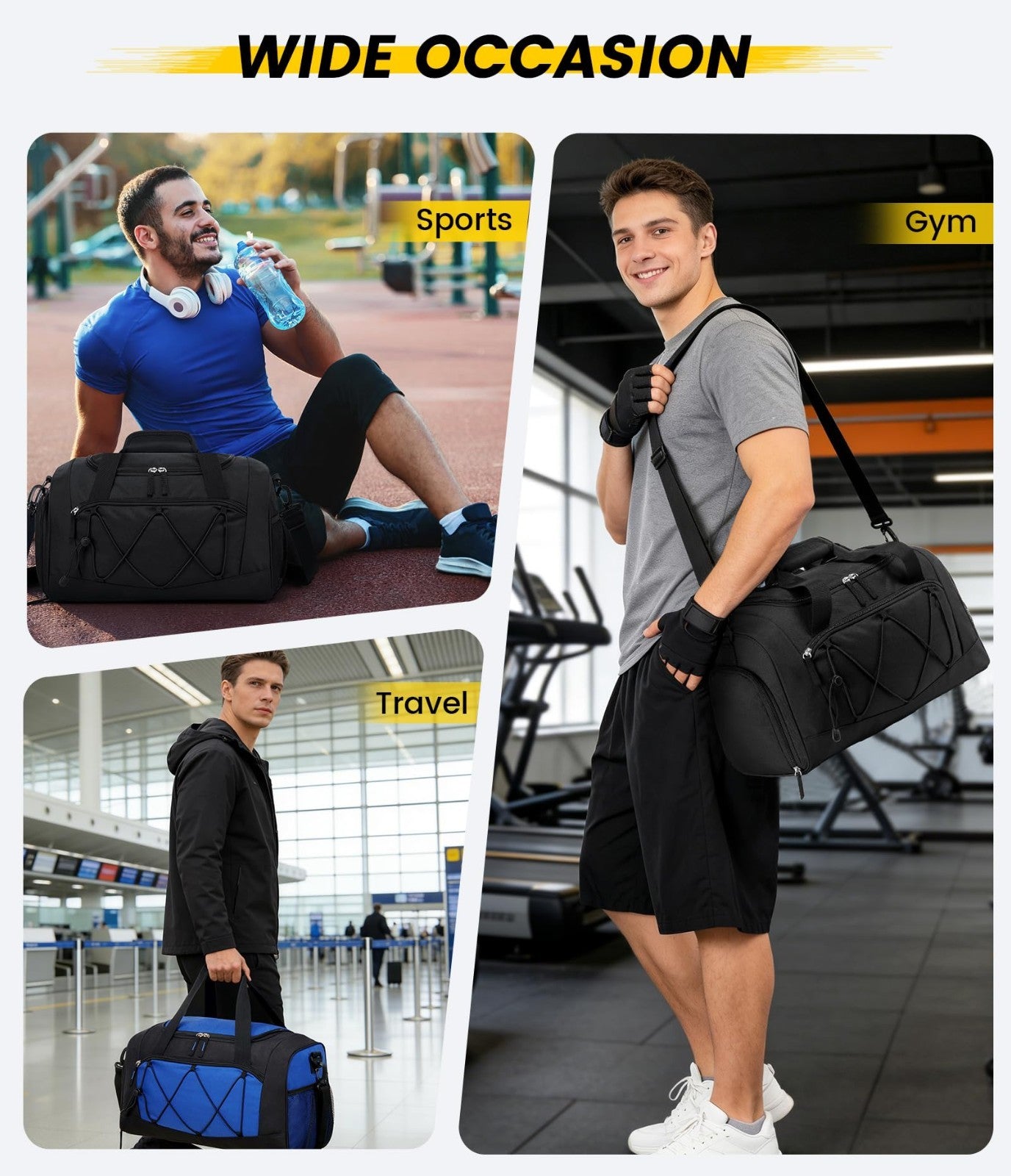 18" Structured Gym Bag with Shoe Compartment, Waterproof Sports Tote, Black6