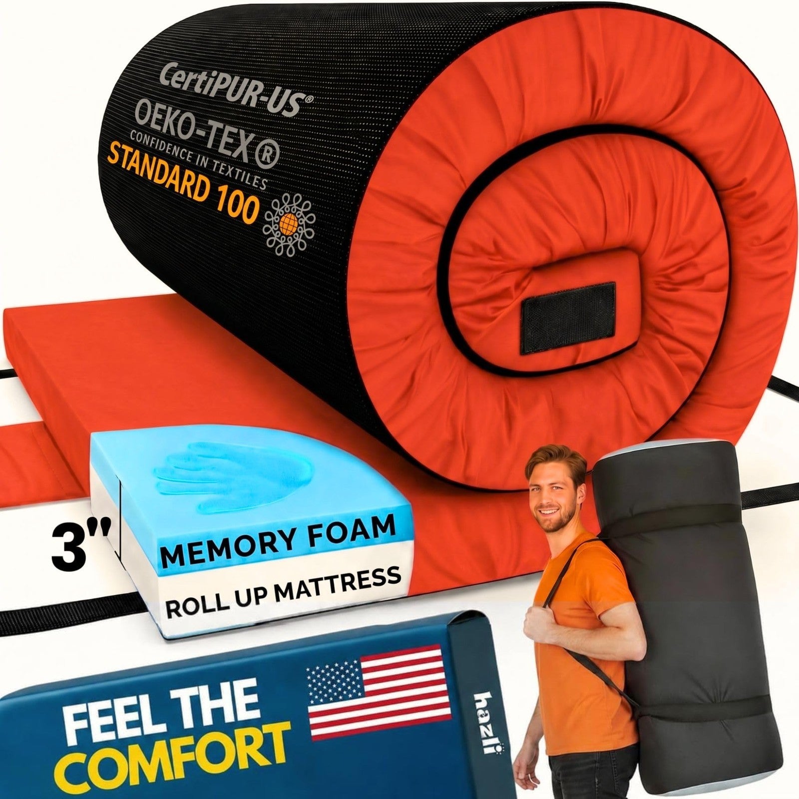 AirCell Memory Foam Camping Mattress Pad   Portable CertiPUR US Roll Up Bed Mat1