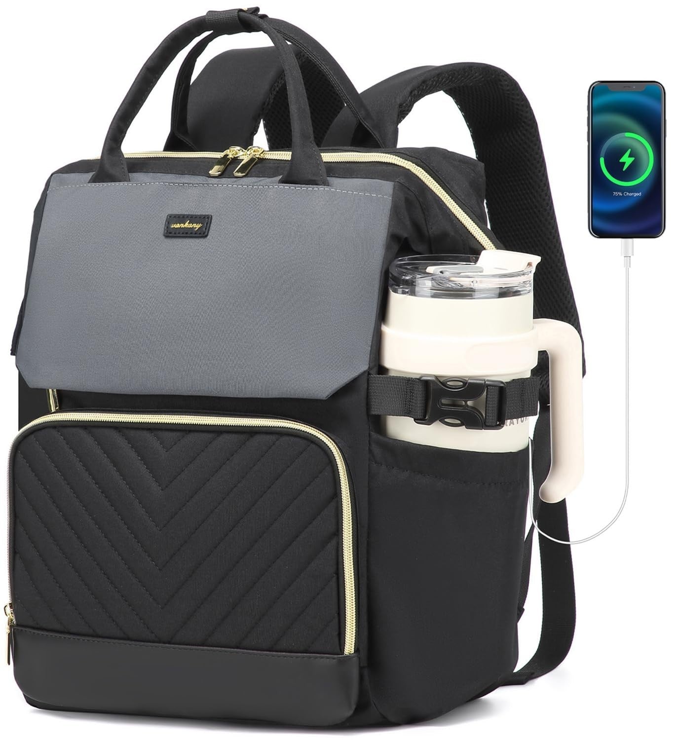 Stylish Laptop Backpack for Women   USB Charging, Cup Holder, Travel Bag, Colleg1