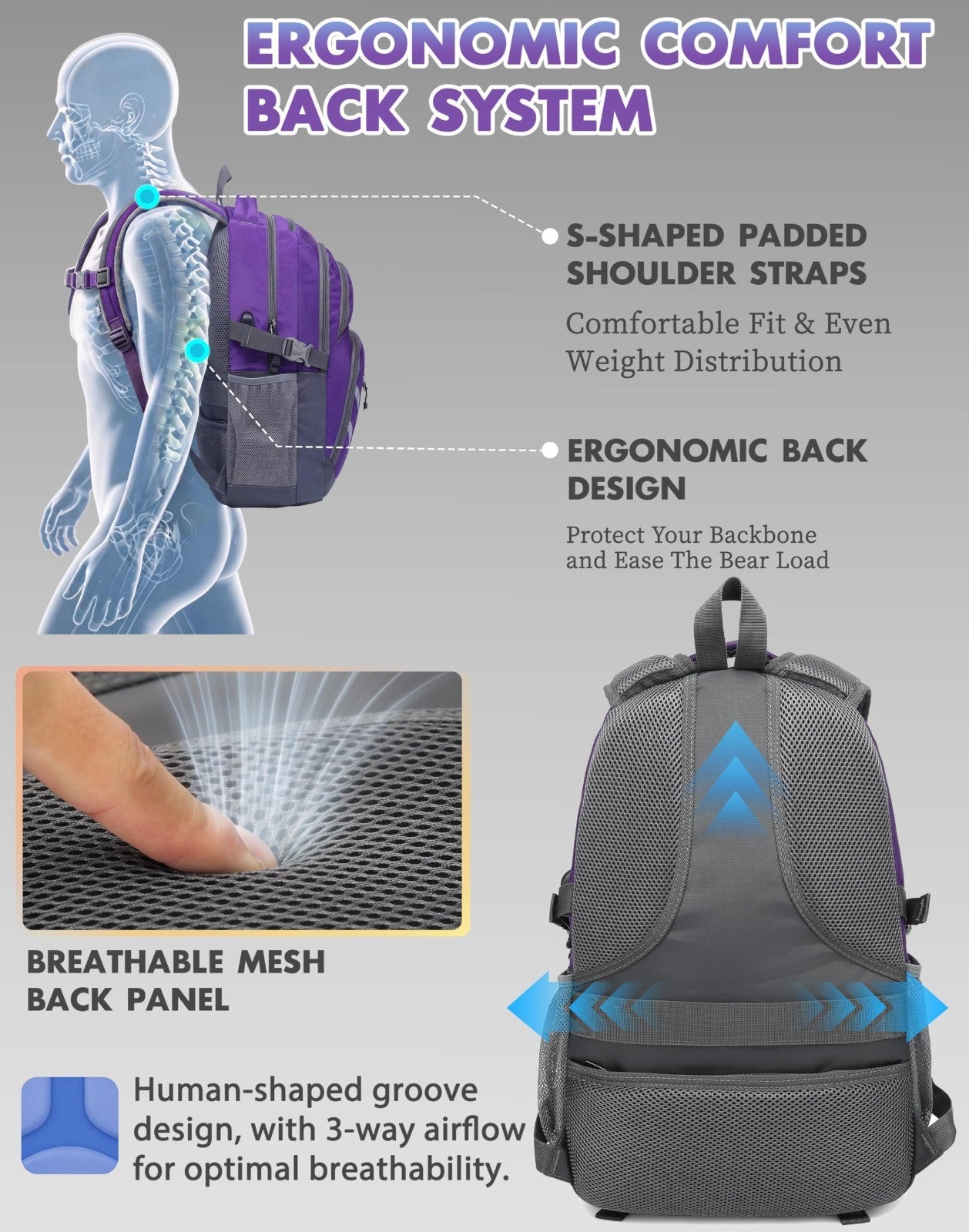 Extra Large College Laptop Backpack, 17" USB Charging, Multi Compartment, Anti T4
