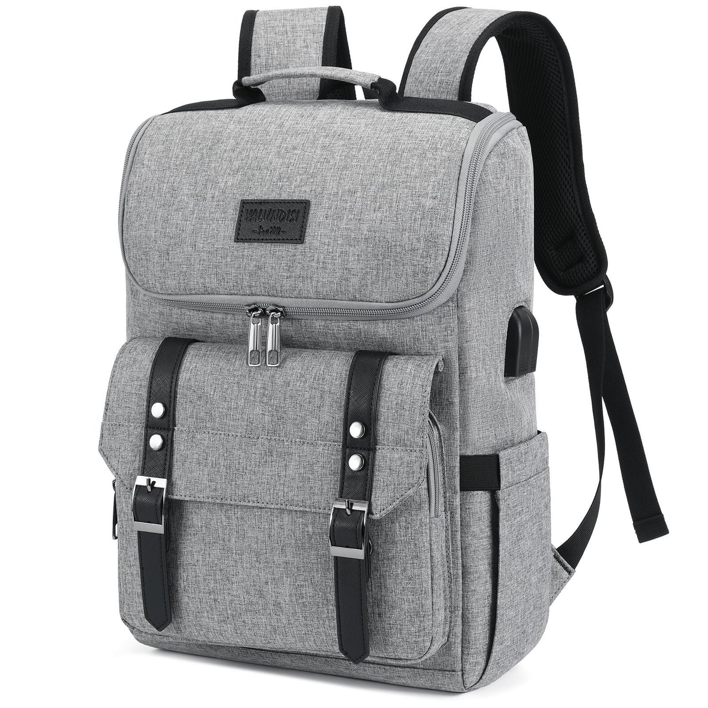Vintage Laptop Backpack with USB Charging Port for Travel, College, Fits 15.6" -1