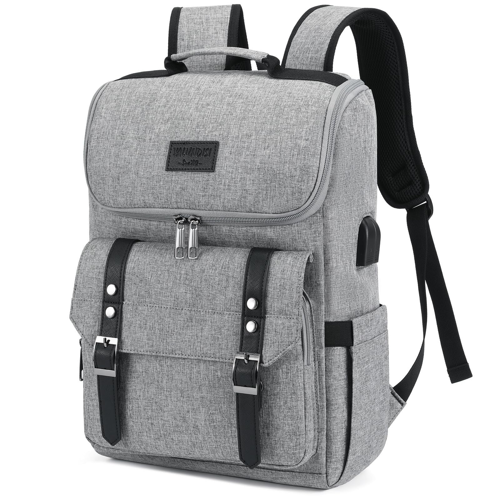 Vintage Laptop Backpack with USB Charging Port for Travel, College, Fits 15.6" -1