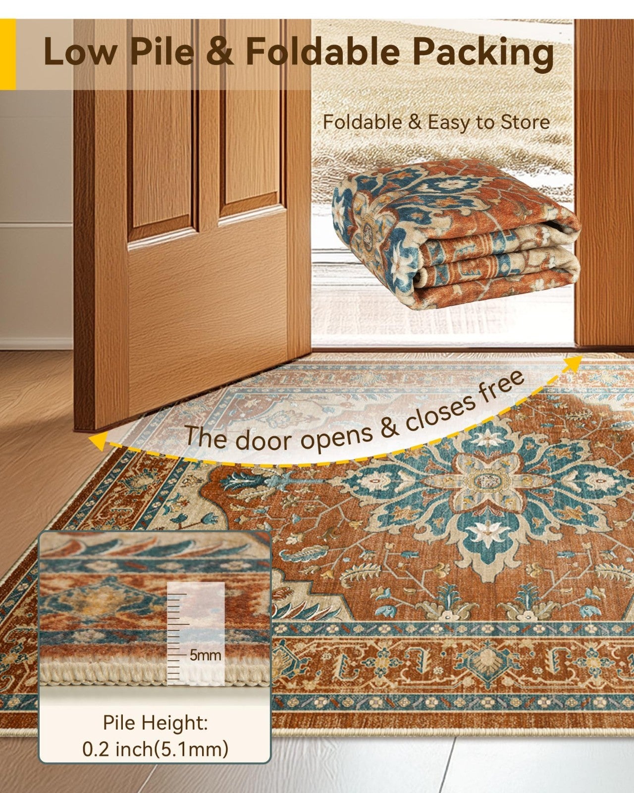 Washable 8'x10' Area Rug   Non Slip, Water Repellent, Pet Friendly, Vintage Flor3
