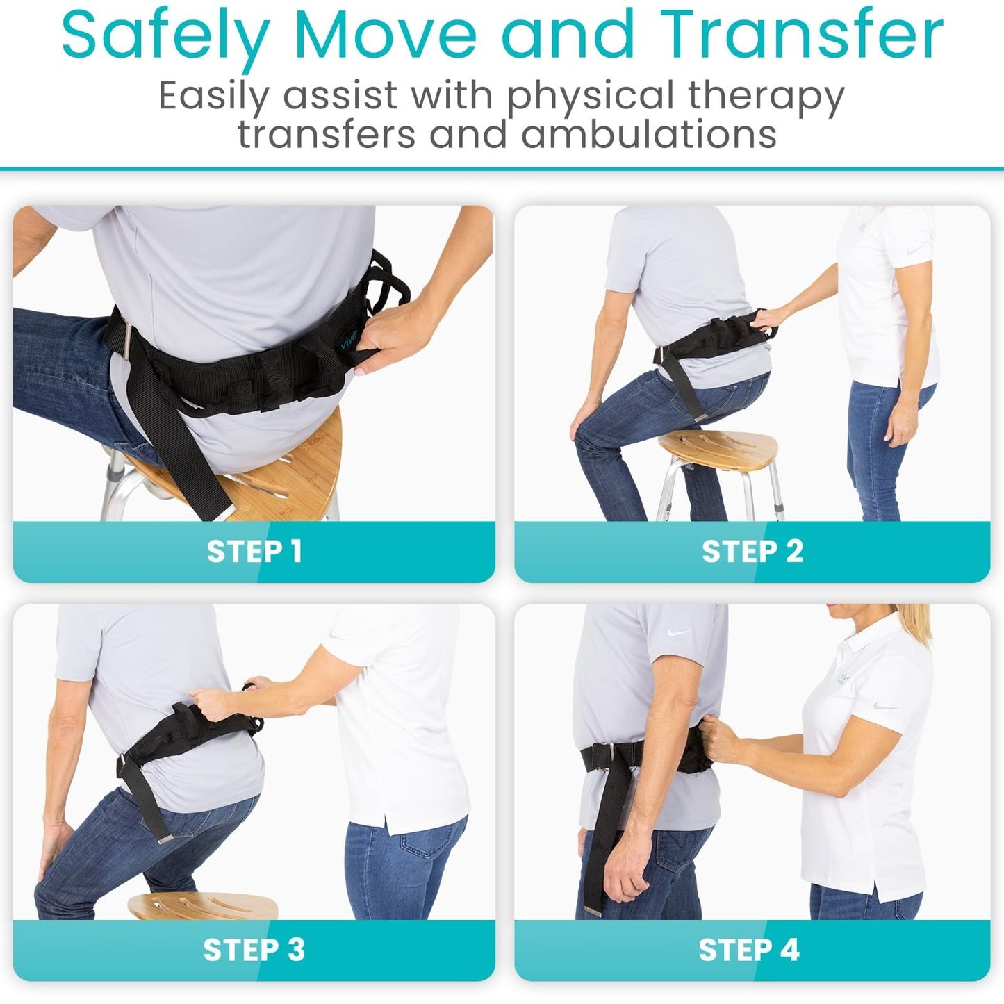Transfer Gait Belt 350lbs   Patient Assist Safety Strap with Handles, Quick Rele7