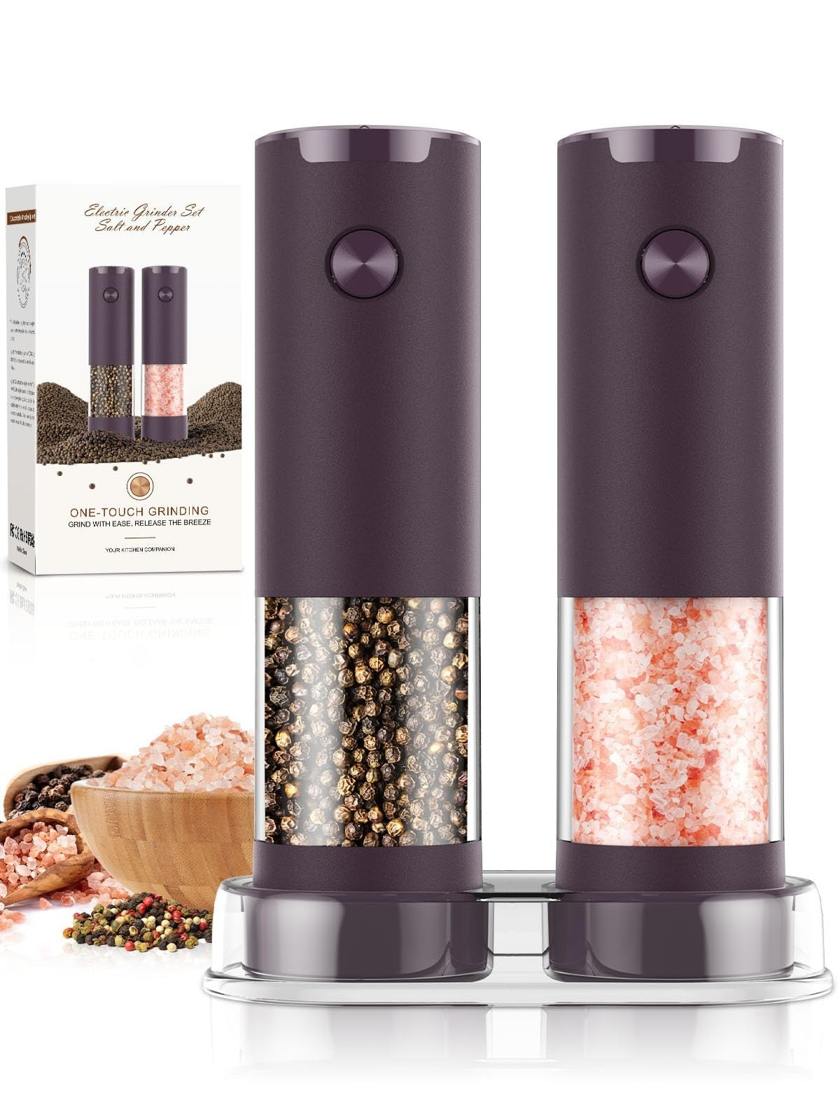 Automatic Electric Salt and Pepper Grinder Set   Adjustable Coarseness, LED, Lar1