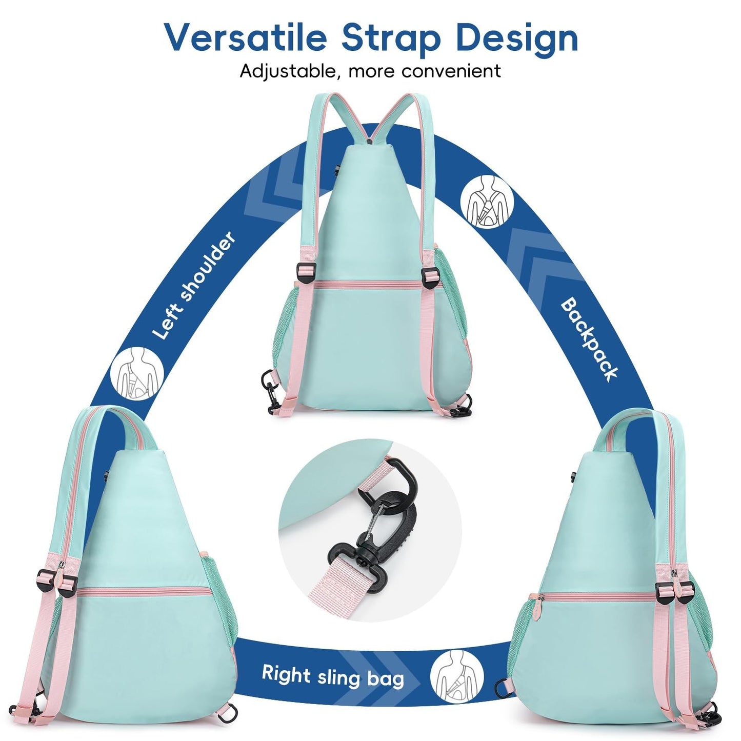 Ultra-Light Pickleball Sling Bag, Convertible Backpack with Wet/Dry Pocket, Fits3