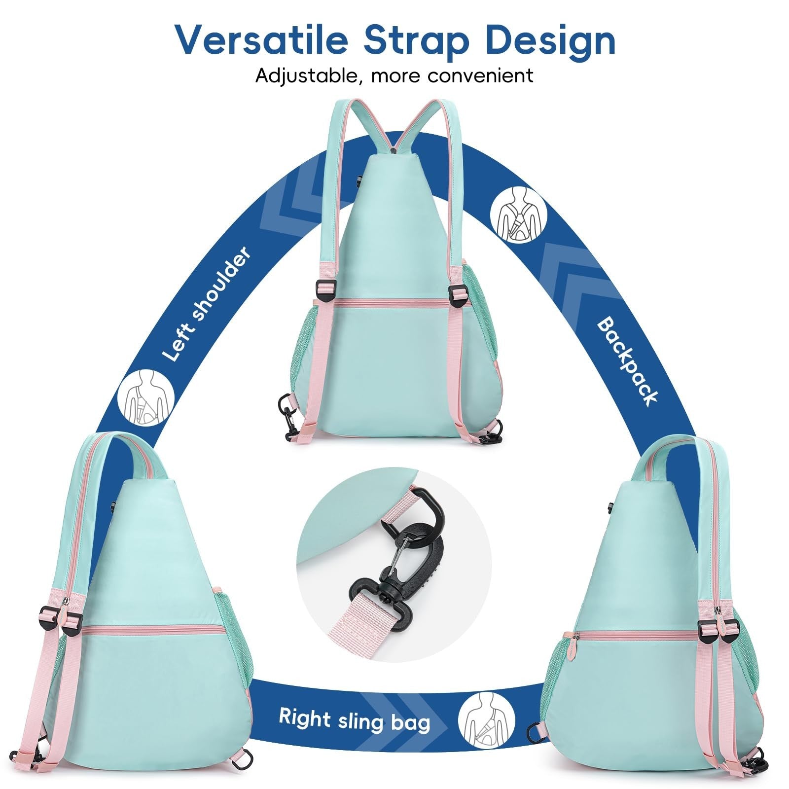 Ultra-Light Pickleball Sling Bag, Convertible Backpack with Wet/Dry Pocket, Fits3